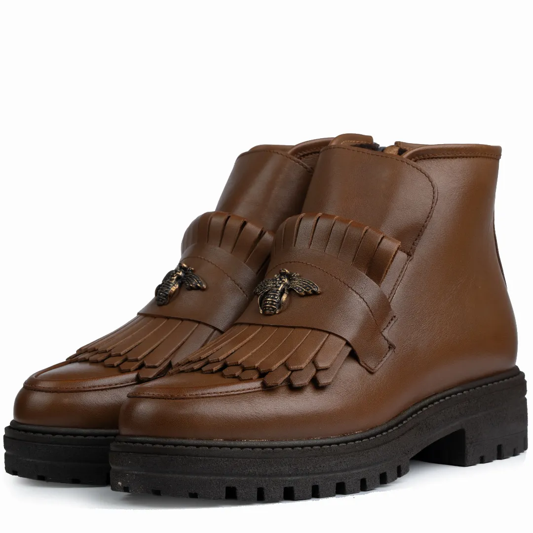 Ghete dama calapod normal, Glemis, piele naturala - Model: Stupina, Culoare: Maro Box, Marime: 38 (25 cm)