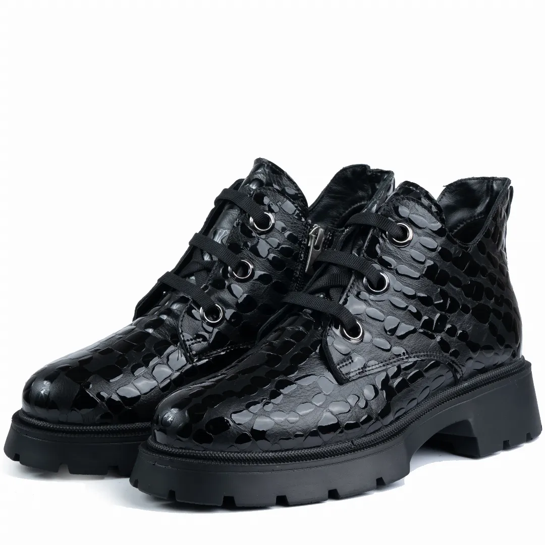 Ghete dama calapod lat, Glemis, piele naturala - Cod: AS-2462, Culoare: Negru Lac, Marime: 38 (25.2 cm)