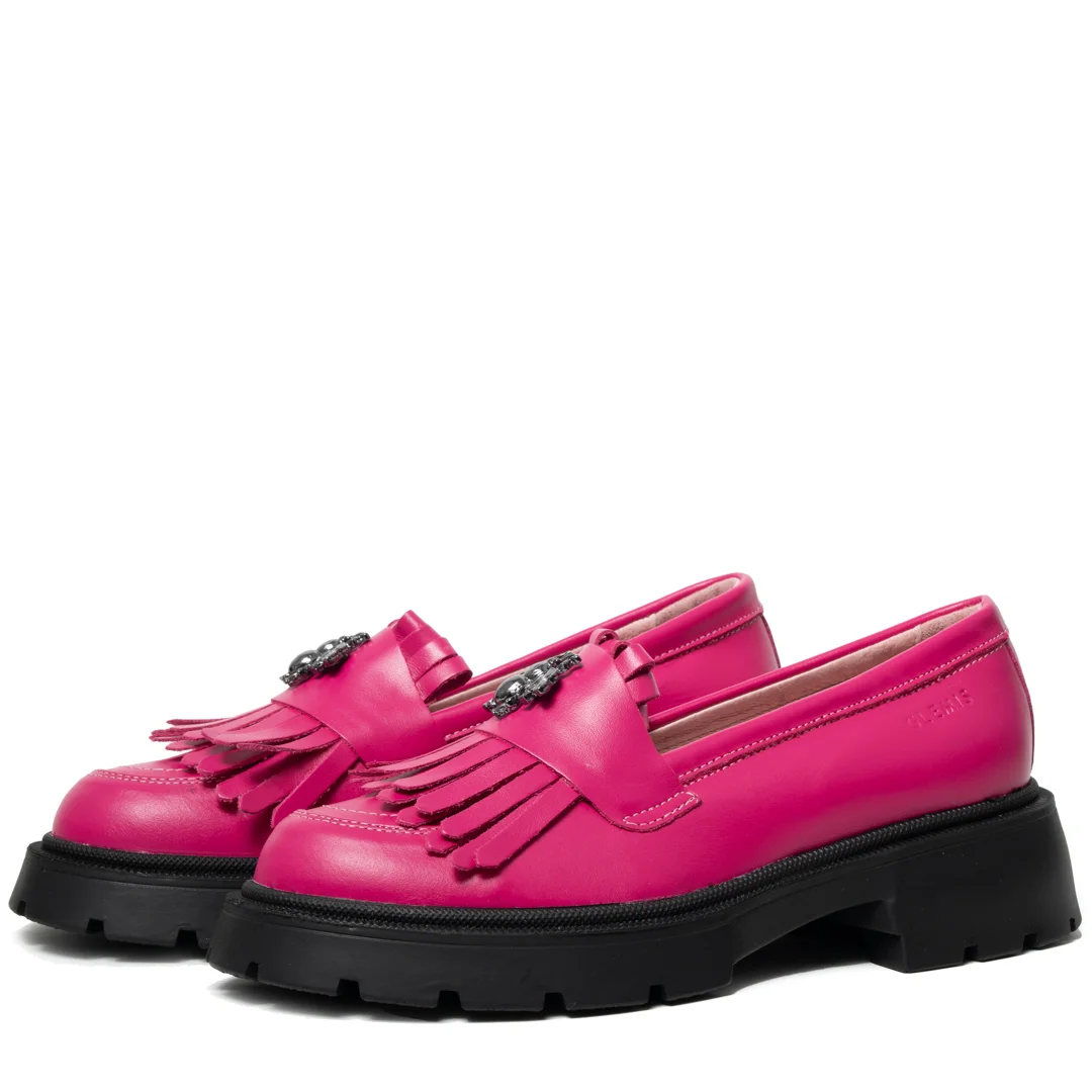 Mocasini dama, Glemis, piele naturala - Cod: 655, Culoare: Magenta, Talpa: Neagra, Marime: 38