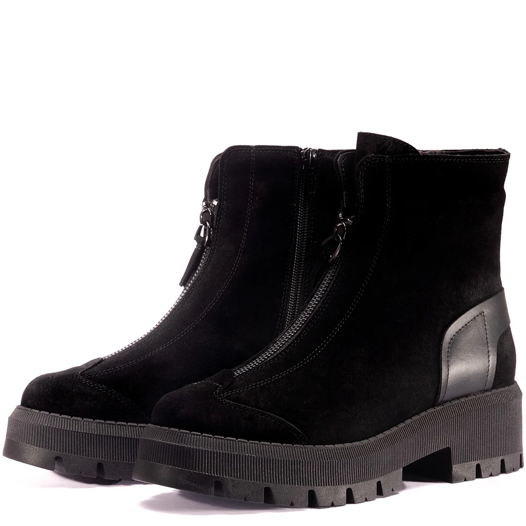 Ghete dama premium, Glemis, piele naturala intoarsa - Cod: PS-1075-V, Culoare: Negru, Marime: 38