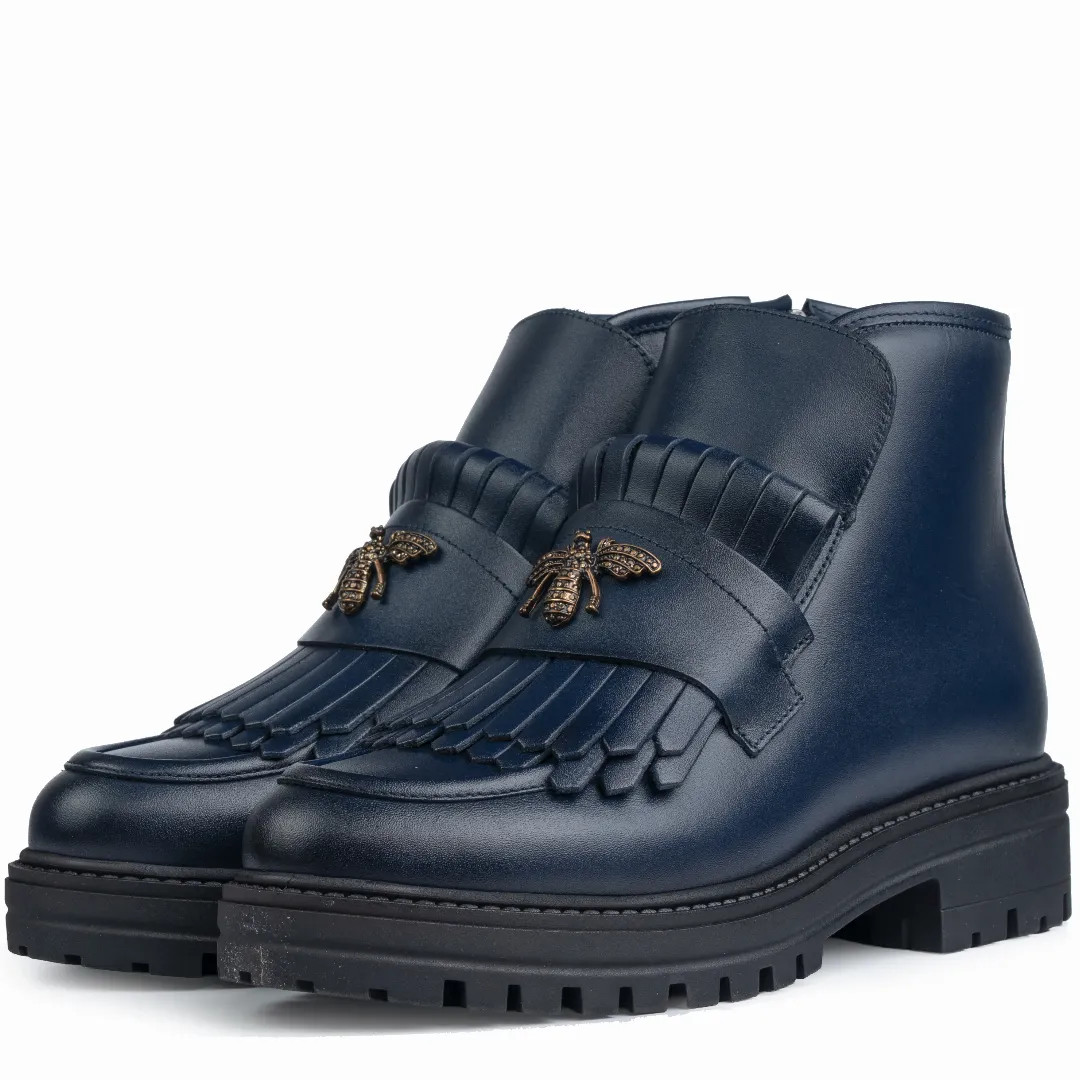 Ghete dama calapod normal, Glemis, piele naturala - Model: Stupina, Culoare: Blue Box, Marime: 38 (25 cm)