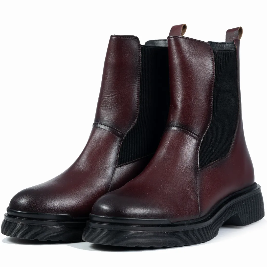 Ghete dama, Glemis, piele naturala - Cod: NE-421, Culoare: Visiniu Box, Marime: 38 (25.2 cm)