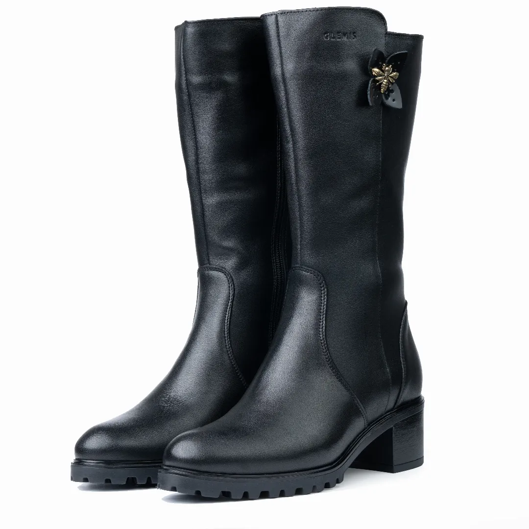 Cizme dama gamba groasa, Glemis, piele naturala - Model: GAMBA, Culoare: Negru Box, Marime: 38 (25.2 cm)