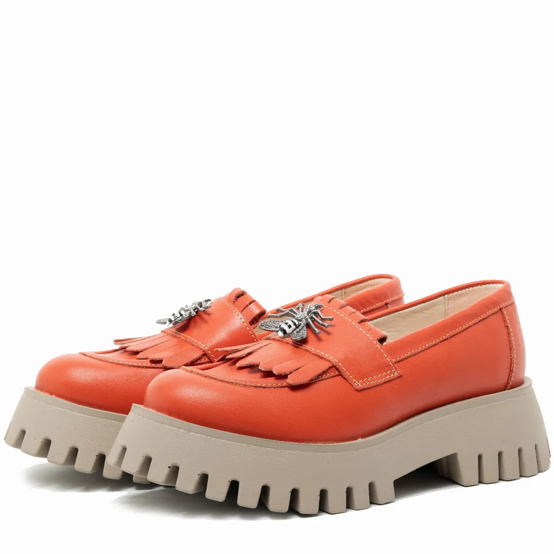 Mocasini dama, Glemis, piele naturala - Model: IB-2610, Culoare: Portocaliu, Marime: 38 (25 cm)