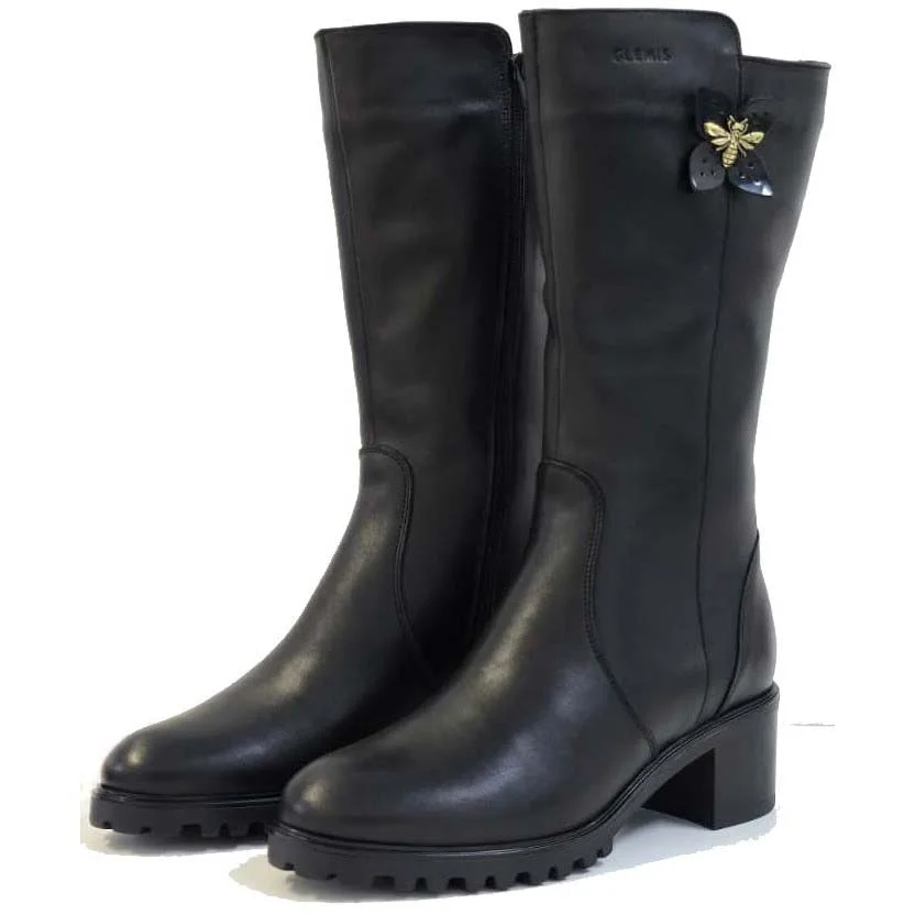 Cizme dama gamba groasa, Glemis, piele naturala - Model: GAMBA, Culoare: Negru Box, Marime: 38 (25.2 cm)