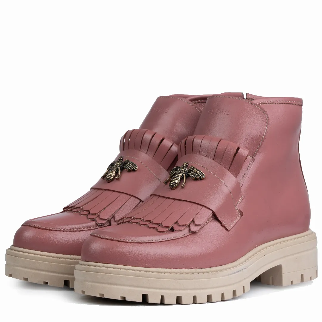 Ghete dama calapod normal, Glemis, piele naturala - Model: Stupina, Culoare: Roz Box, Marime: 38 (25 cm)