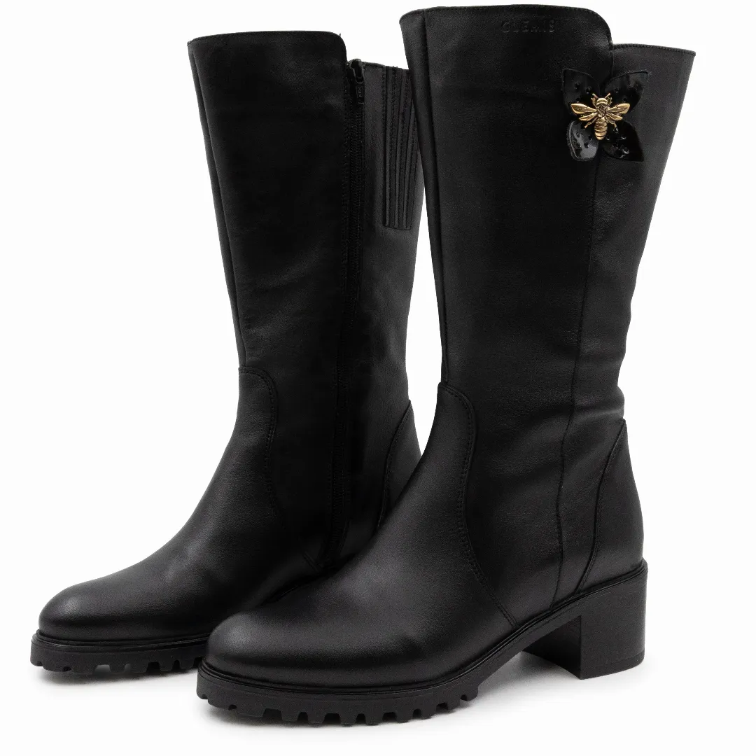 Cizme dama gamba groasa, Glemis, piele naturala - Model: GAMBA XL, Culoare: Negru Box, Marime: 41 (27.3 cm)