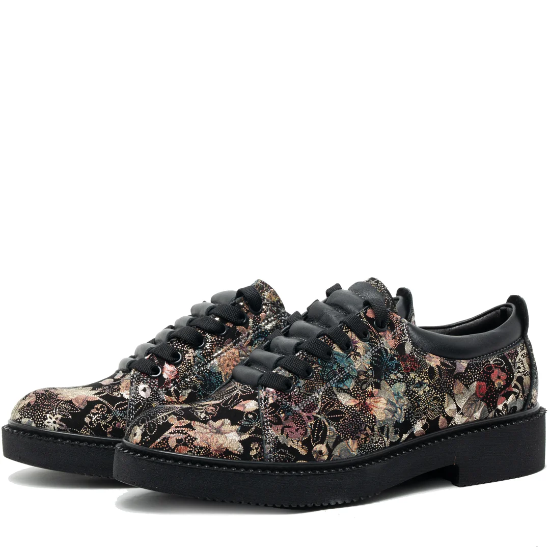Pantofi casual dama, Glemis, piele naturala - Model: AN-1260-2, Culoare: Negru floral, Marime: 38 (24.9 cm)