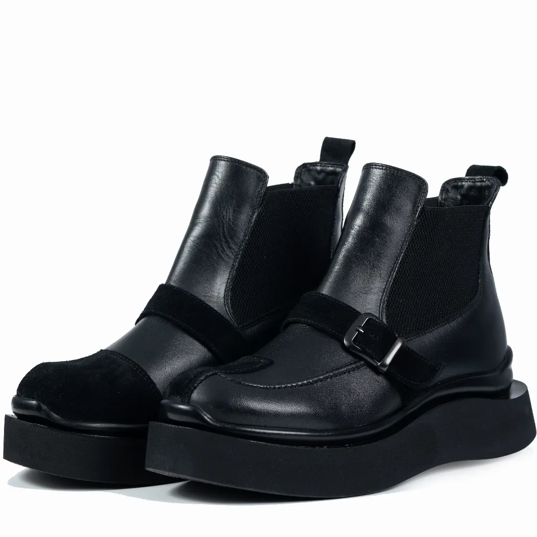 Ghete dama, Glemis, piele naturala - Cod: AS-2525-21, Culoare: Negru Box Velur, Marime: 38 (24.9 cm)