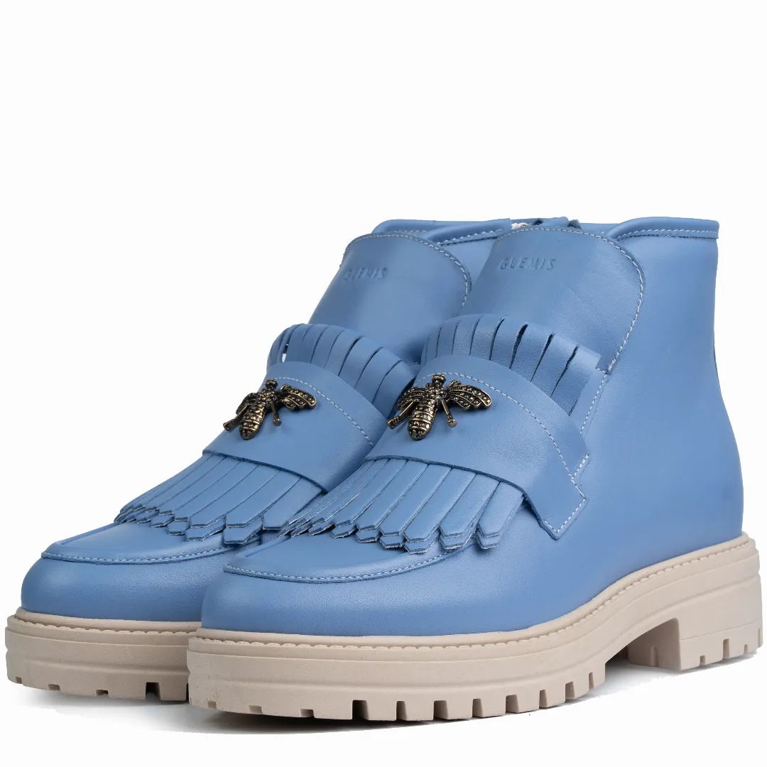 Ghete dama calapod normal, Glemis, piele naturala - Model: Stupina, Culoare: Albastru Box, Marime: 38 (25 cm)