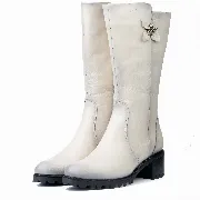 Cizme dama gamba groasa, Glemis, piele naturala - Model: GAMBA, Culoare: Bej Box, Marime: 38 (25.2 cm)