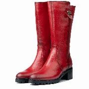 Cizme dama gamba groasa, Glemis, piele naturala - Model: GAMBA, Culoare: Rosu Box, Marime: 38 (25.2 cm)