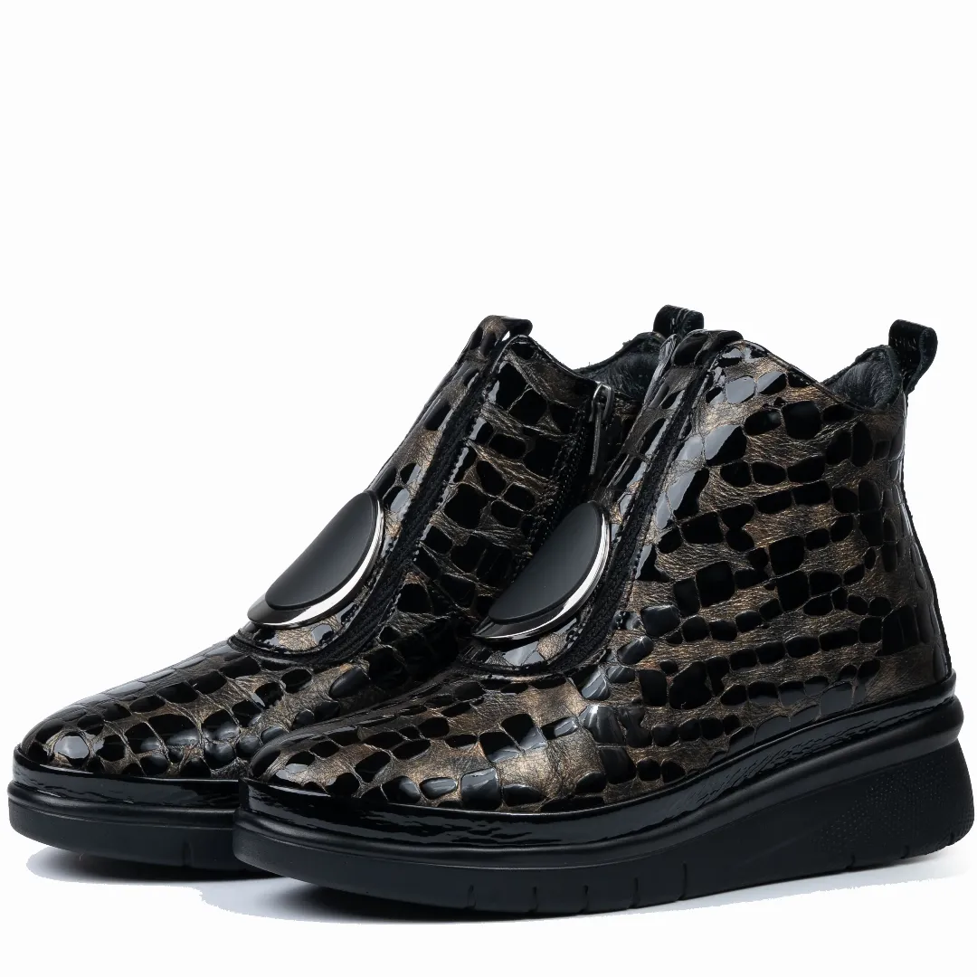 Ghete dama, Glemis, piele naturala - Cod: AS-2508, Culoare: Negru Auriu Lac, Marime: 38 (24.8 cm)