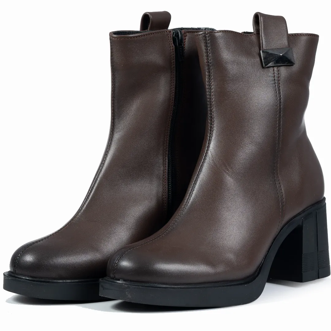 Botine dama, Glemis, piele naturala - Cod: NE-427, Culoare: Maro Inchis Box, Marime: 38 (24.4 cm)