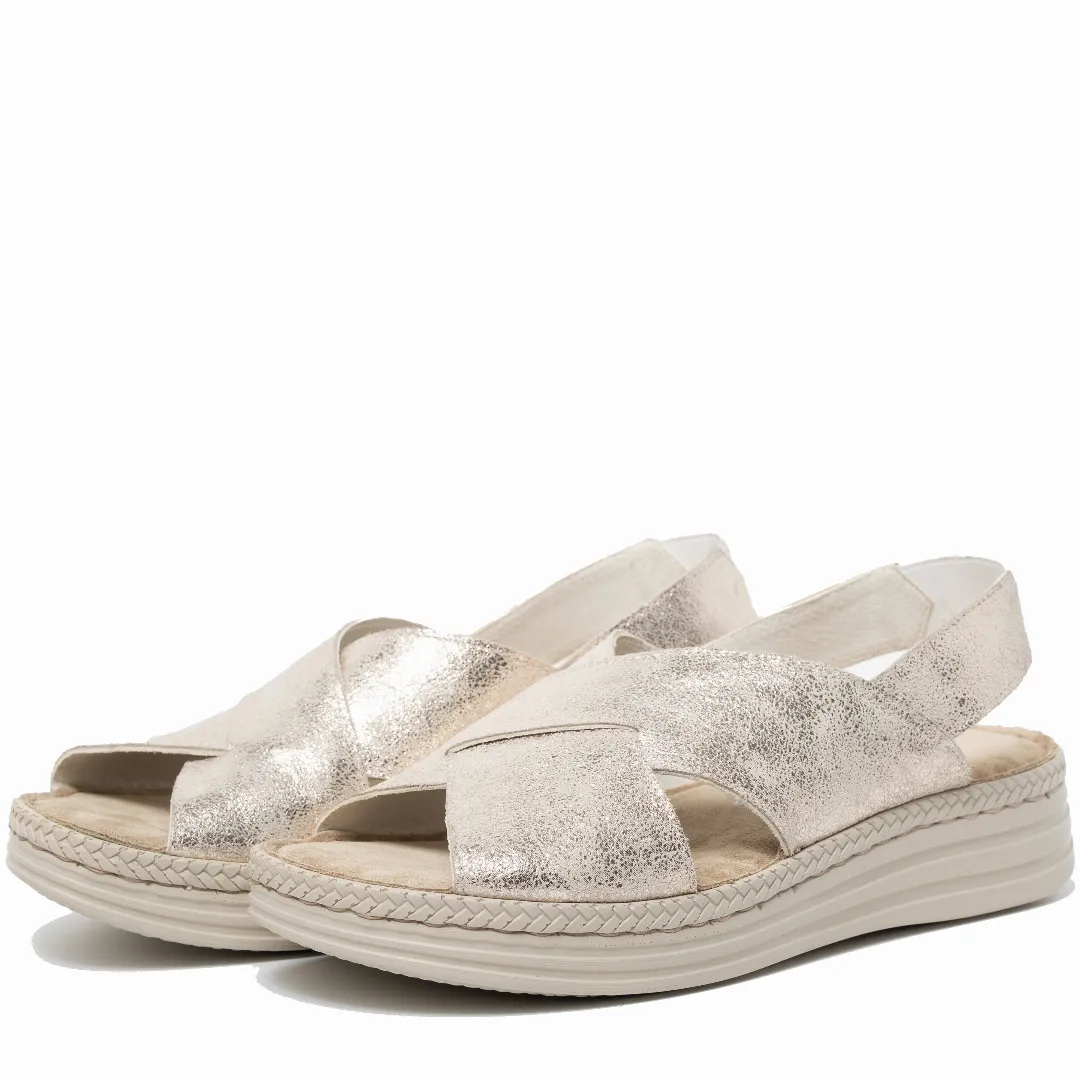 Sandale dama confort, Glemis, piele naturala - Model: Serina, Culoare: Auriu, Marime: 38 (24.5 cm)