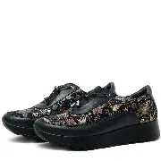 Pantofi casual dama, Glemis, piele naturala - Model: AN-1400, Culoare: Negru Floral, Marime: 38 (24.4 cm)