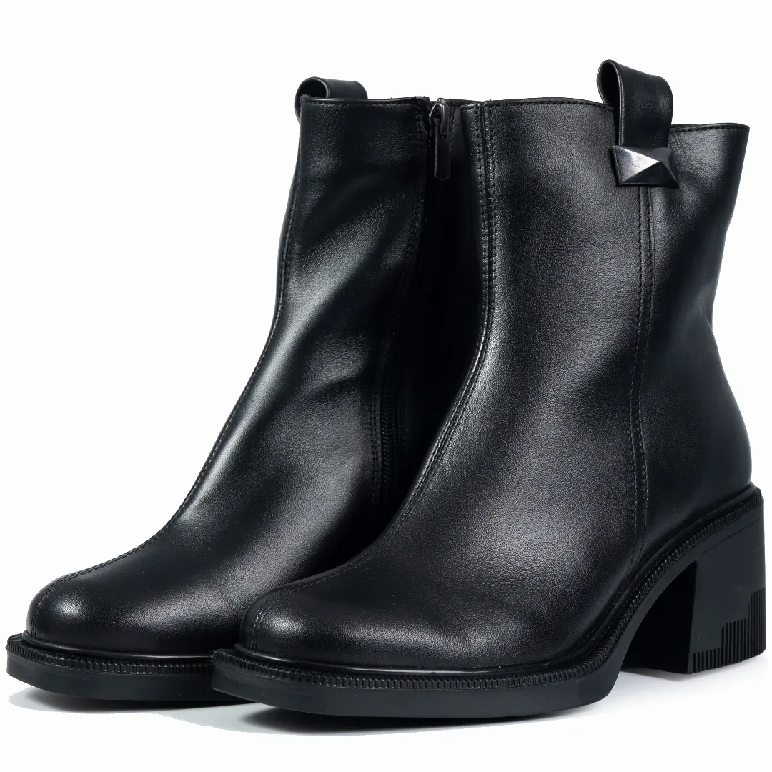 Botine dama, Glemis, piele naturala - Cod: NE-427, Culoare: Negru Box, Marime: 38 (24.4 cm)