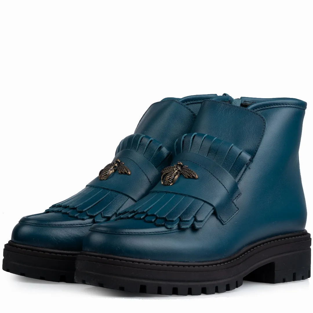 Ghete dama calapod normal, Glemis, piele naturala - Model: Stupina, Culoare: Turcoaz Box, Marime: 38 (25 cm)