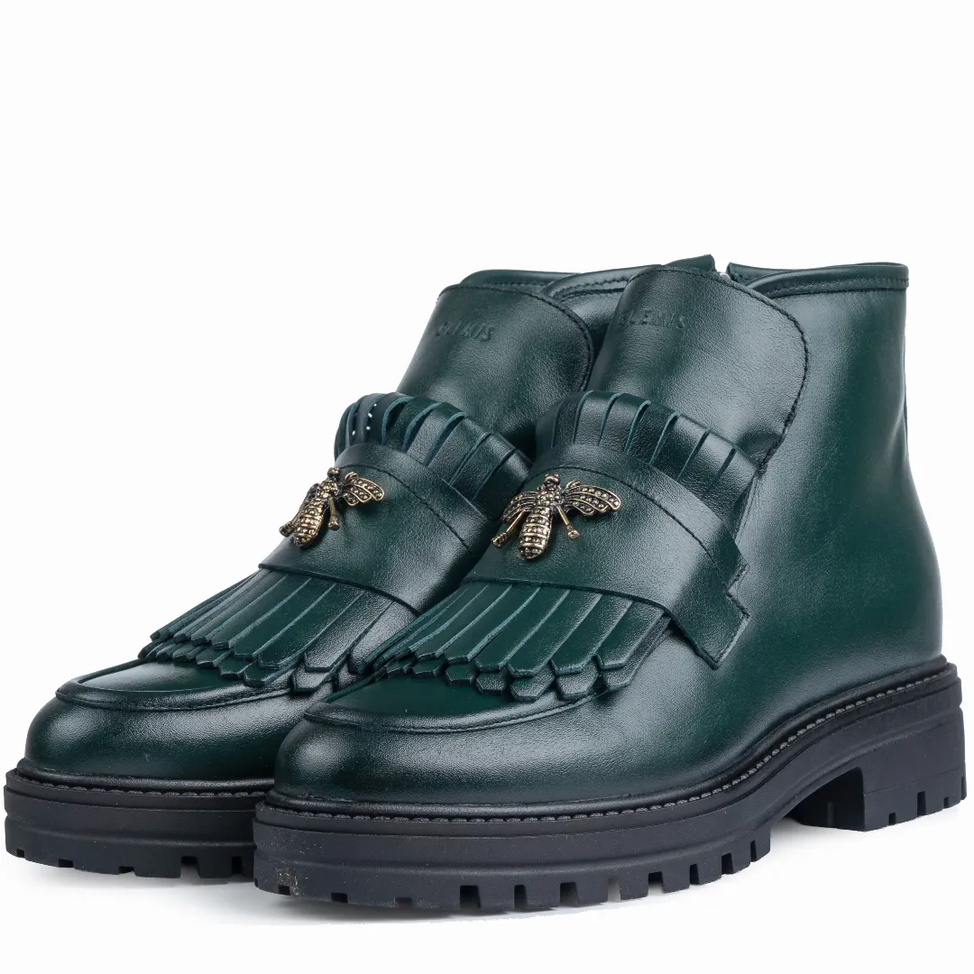 Ghete dama calapod normal, Glemis, piele naturala - Model: Stupina, Culoare: Verde Box, Marime: 38 (25 cm)