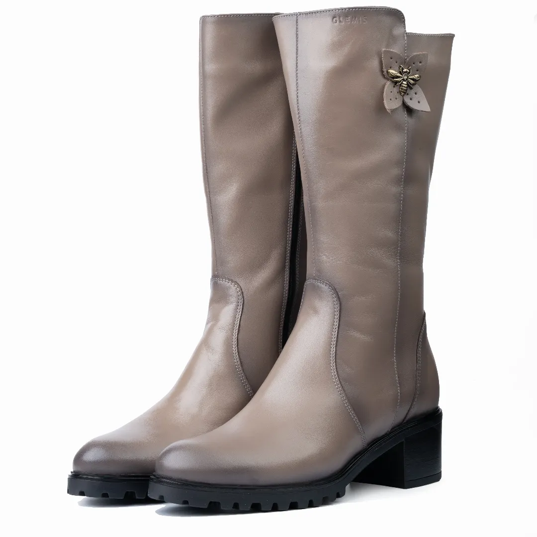 Cizme dama gamba groasa, Glemis, piele naturala - Model: GAMBA, Culoare: Taupe Box, Marime: 38 (25.2 cm)