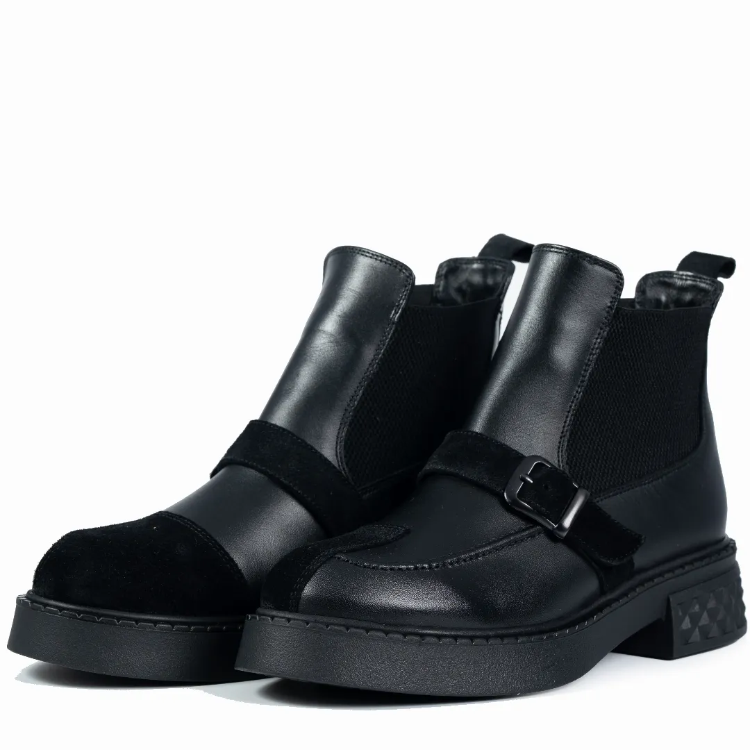 Ghete dama, Glemis, piele naturala - Cod: AS-2525-04, Culoare: Negru Box Velur, Marime: 38 (24.9 cm)