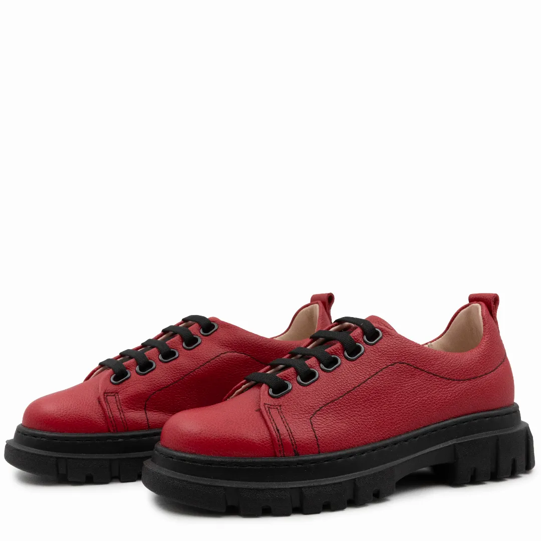 Pantofi dama calapod lat, Glemis, piele naturala - Cod: 665, Culoare: Rosu Bizon, Marime: 38 (24.8 cm)