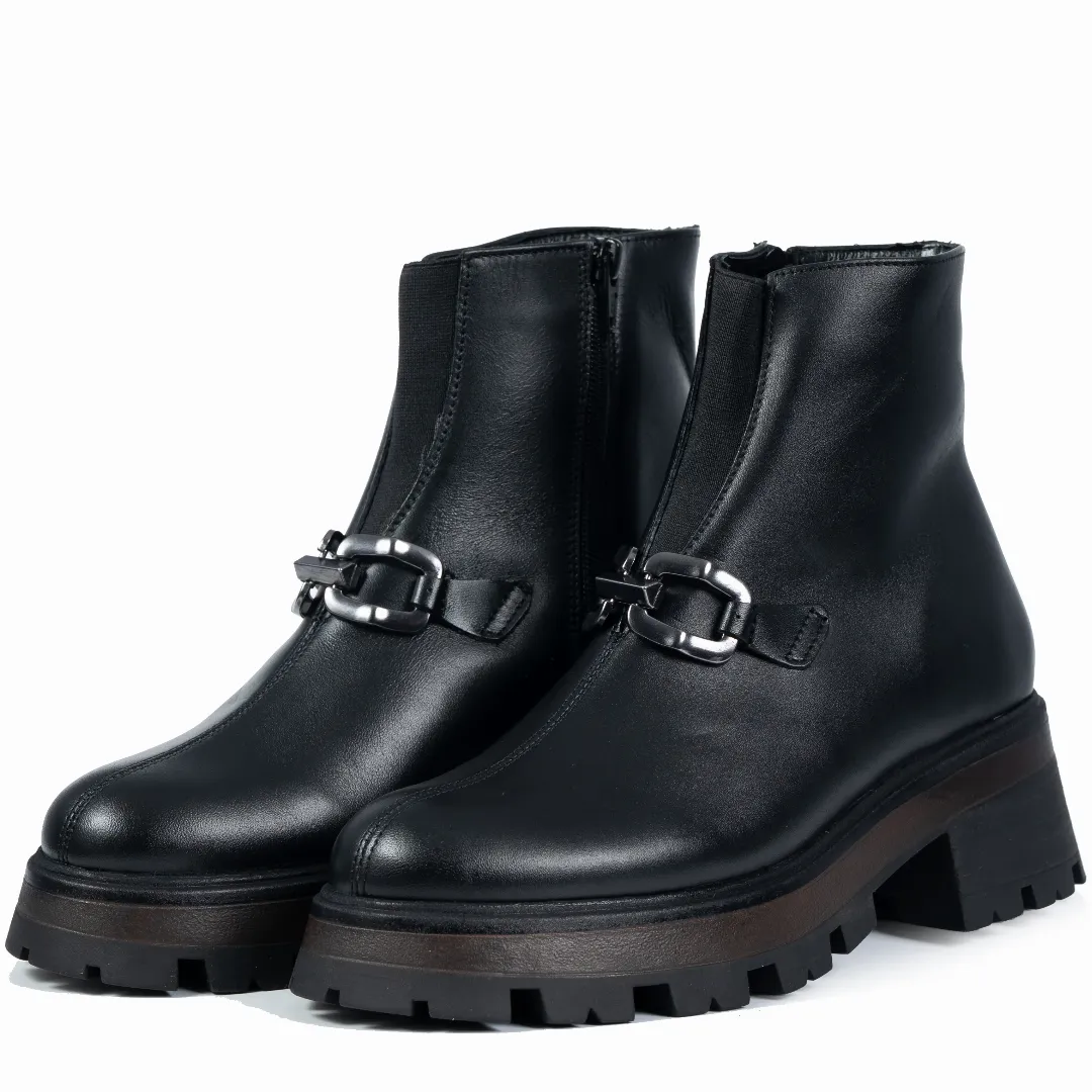 Ghete dama, Glemis, piele naturala - Cod: NE-429, Culoare: Negru Box, Marime: 38 (25.3 cm)