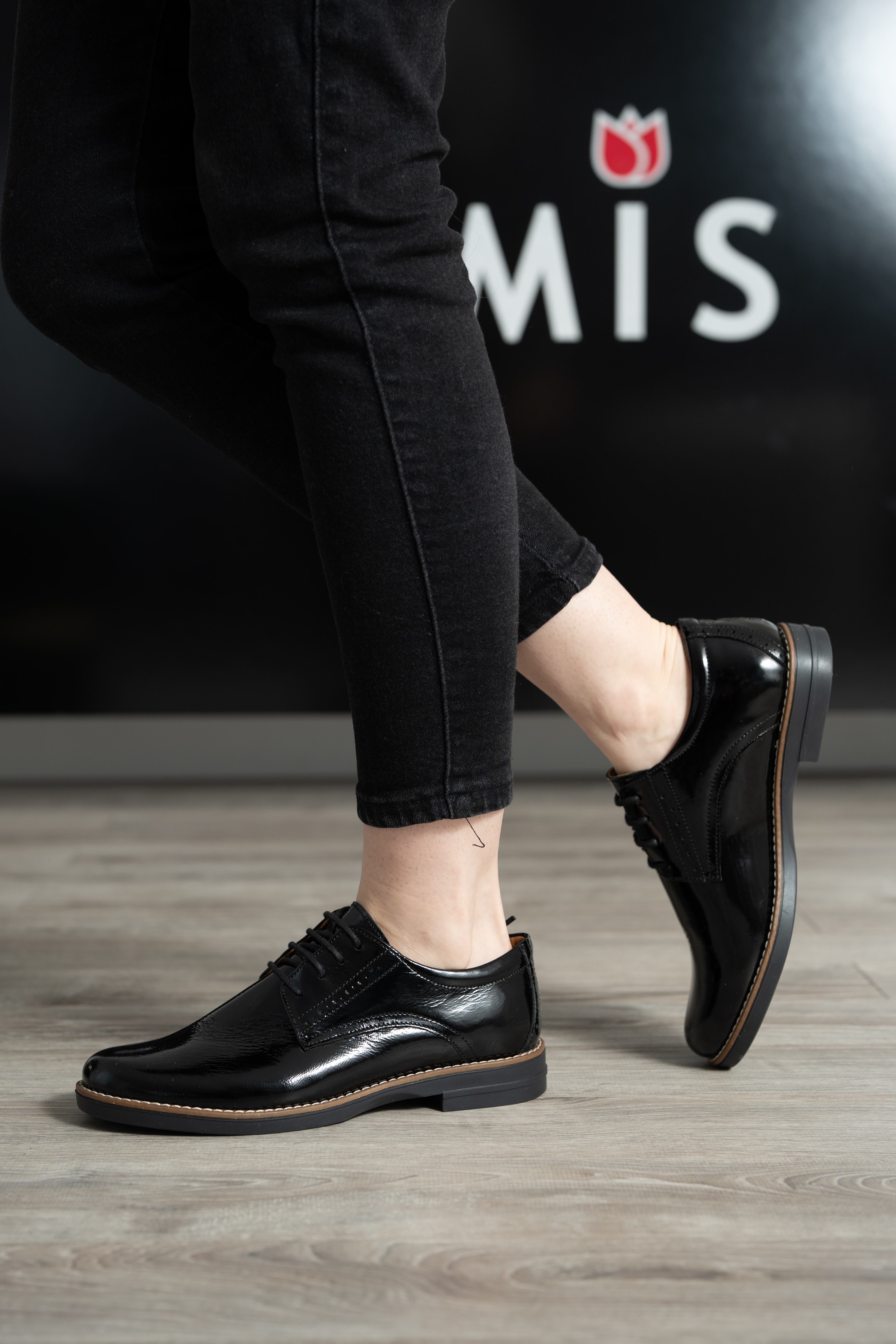 Pantofi casual dama, Glemis, piele naturala - Model: AN-1240-K, Culoare: Negru Lucios, Marime: 38 (24.7 cm)