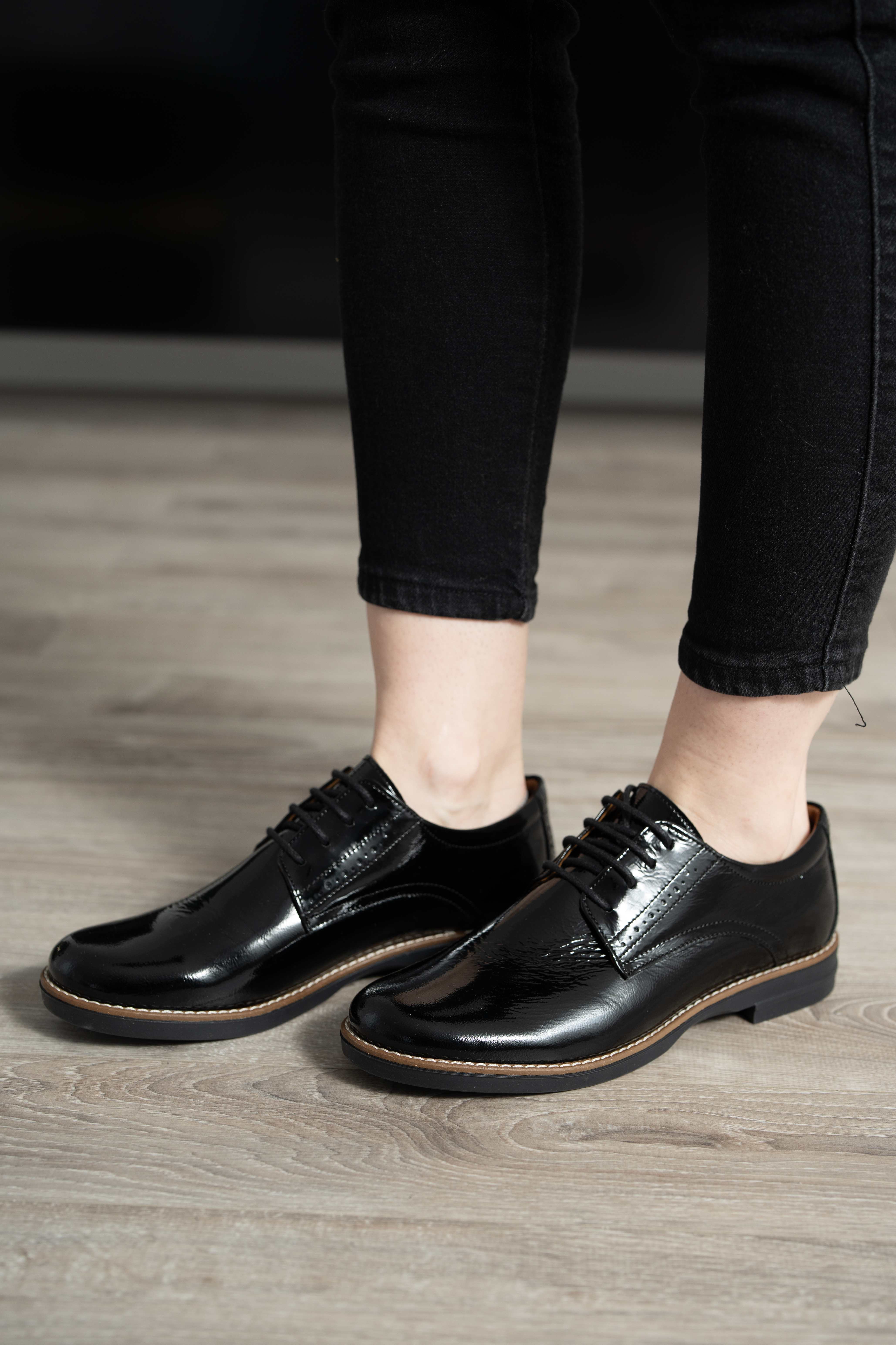 Pantofi casual dama, Glemis, piele naturala - Model: AN-1240-K, Culoare: Negru Lucios, Marime: 38 (24.7 cm)