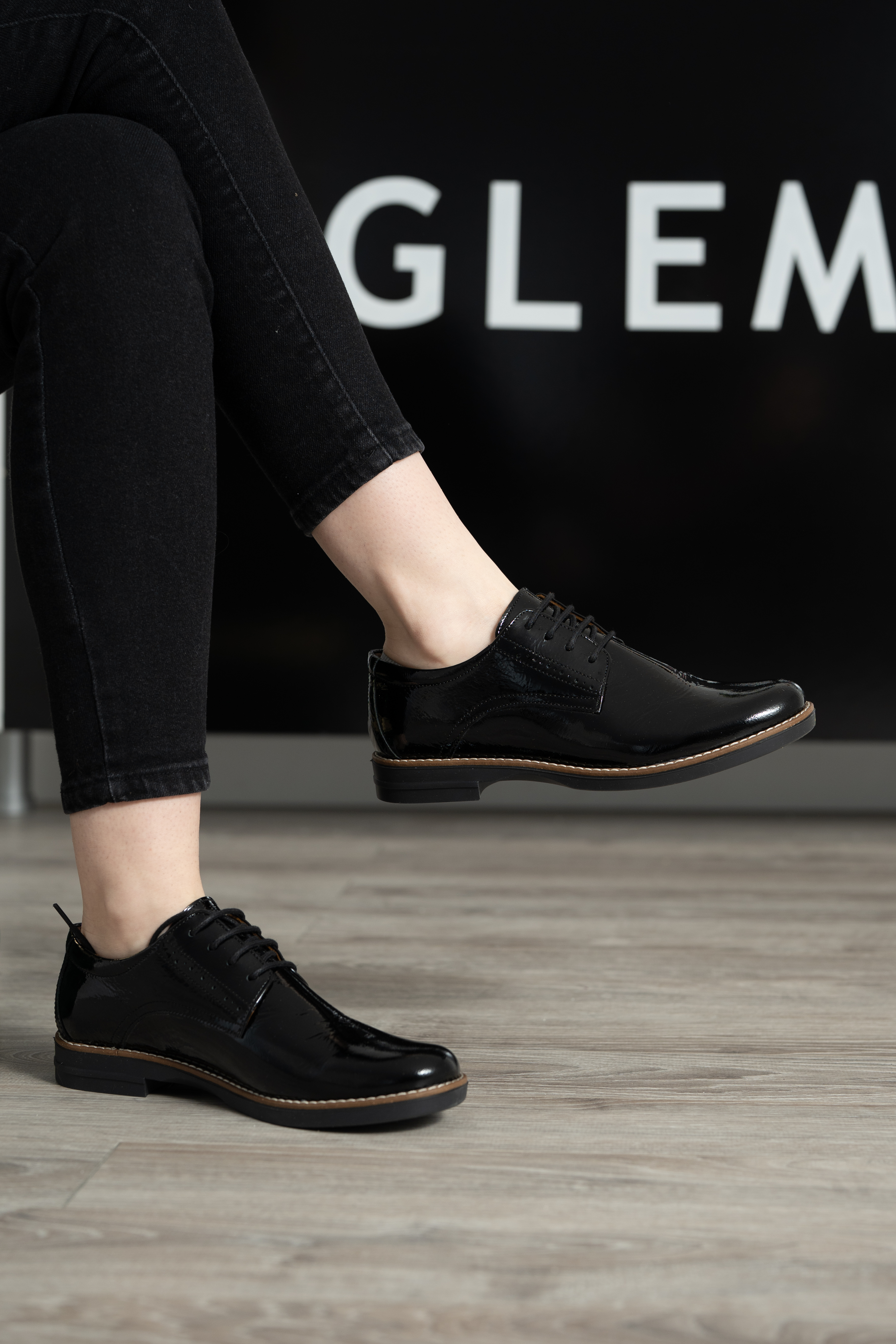 Pantofi casual dama, Glemis, piele naturala - Model: AN-1240-K, Culoare: Negru Lucios, Marime: 38 (24.7 cm)