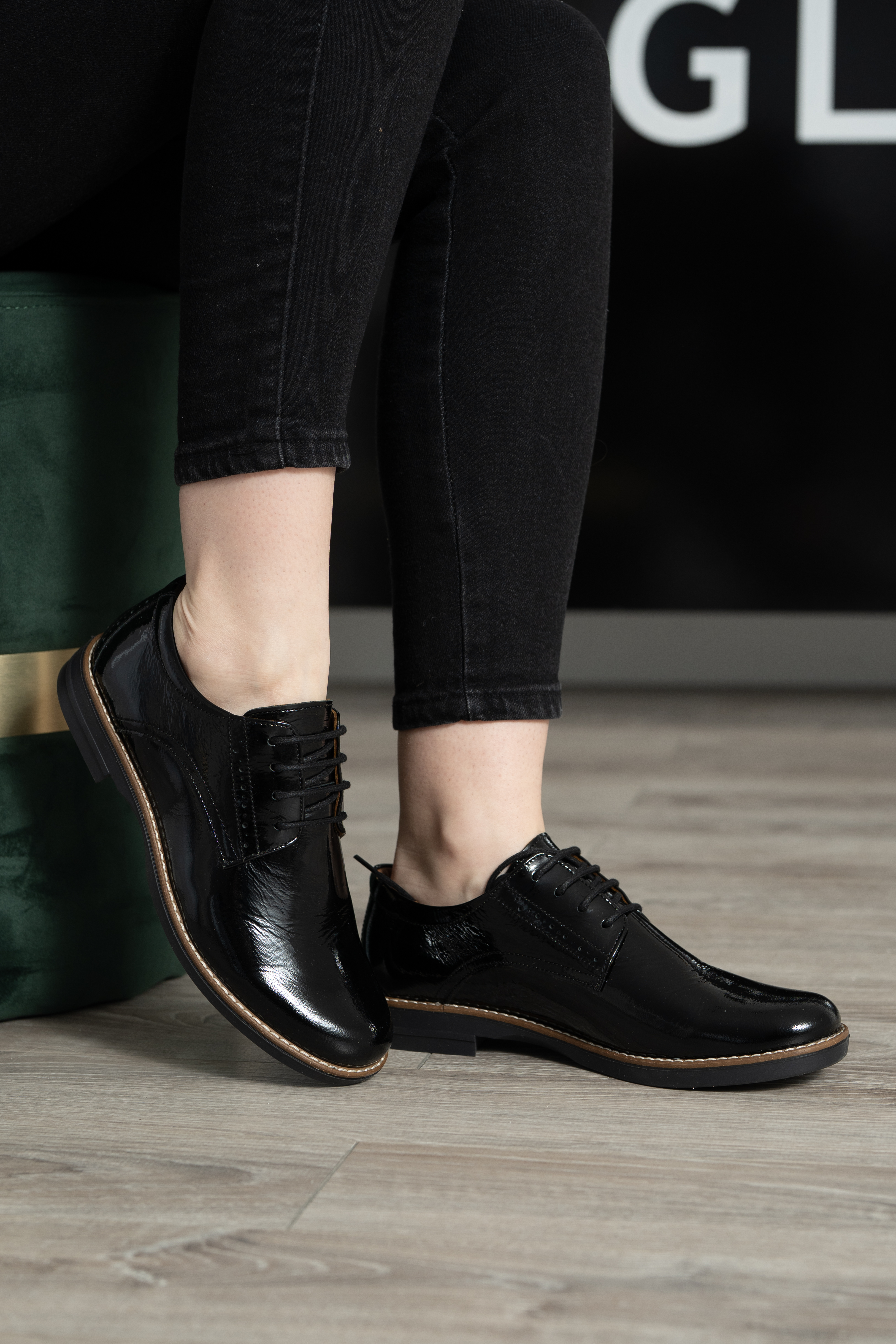Pantofi casual dama, Glemis, piele naturala - Model: AN-1240-K, Culoare: Negru Lucios, Marime: 38 (24.7 cm)