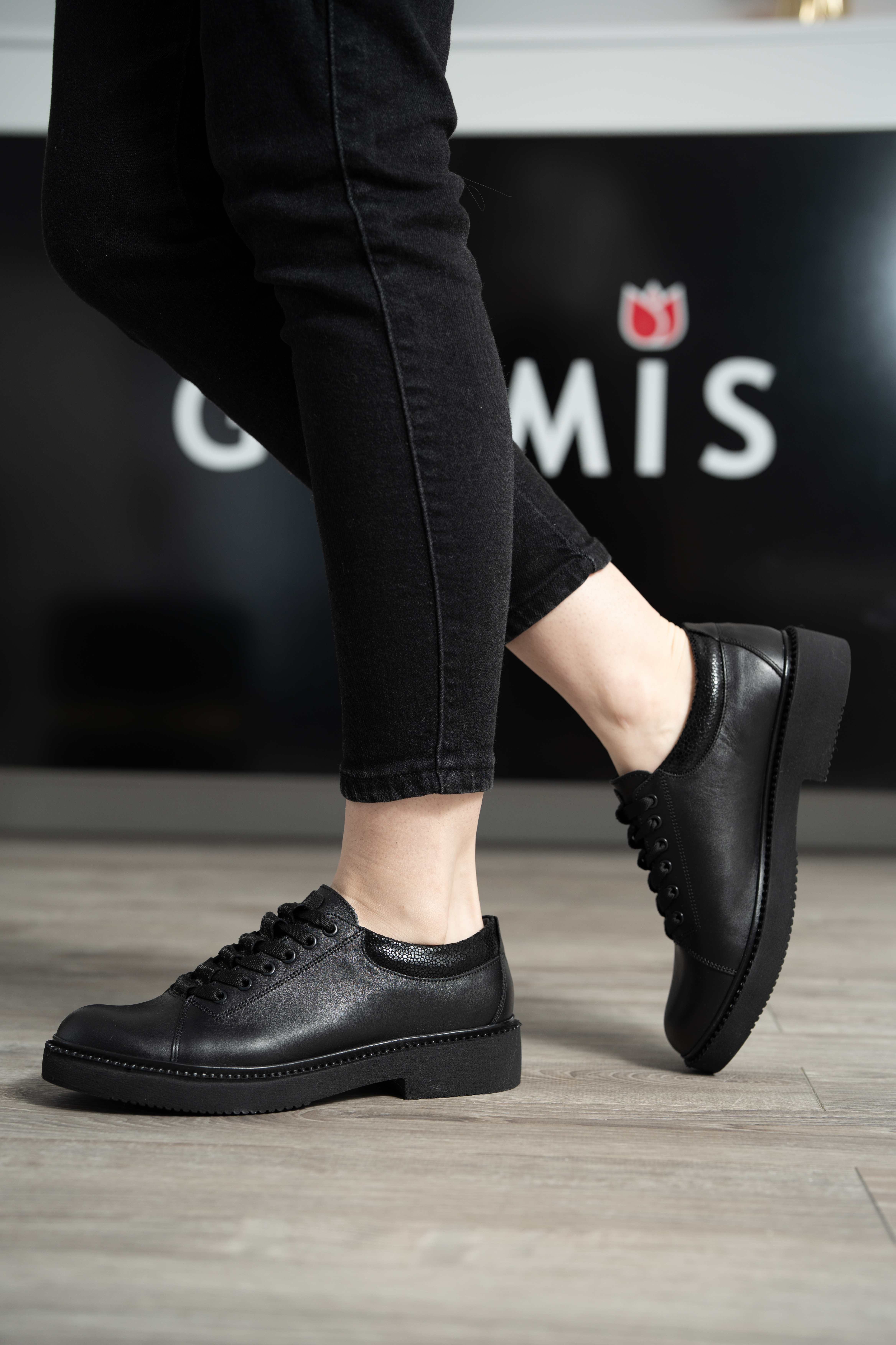 Pantofi casual dama, Glemis, piele naturala - Model: AN-1260-2, Culoare: Negru Sidefat, Marime: 38 (24.9 cm)