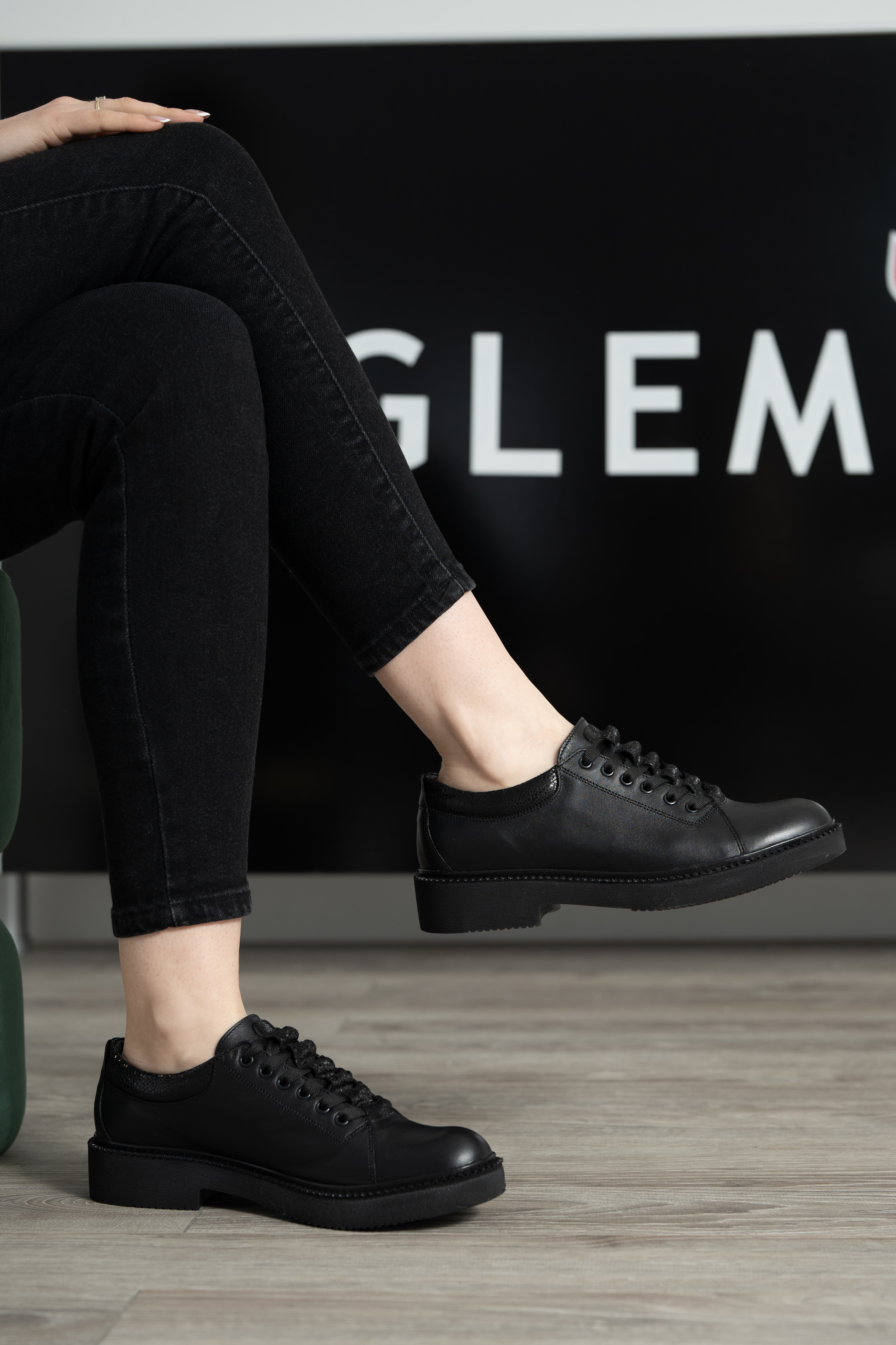 Pantofi casual dama, Glemis, piele naturala - Model: AN-1260-2, Culoare: Negru Sidefat, Marime: 38 (24.9 cm)
