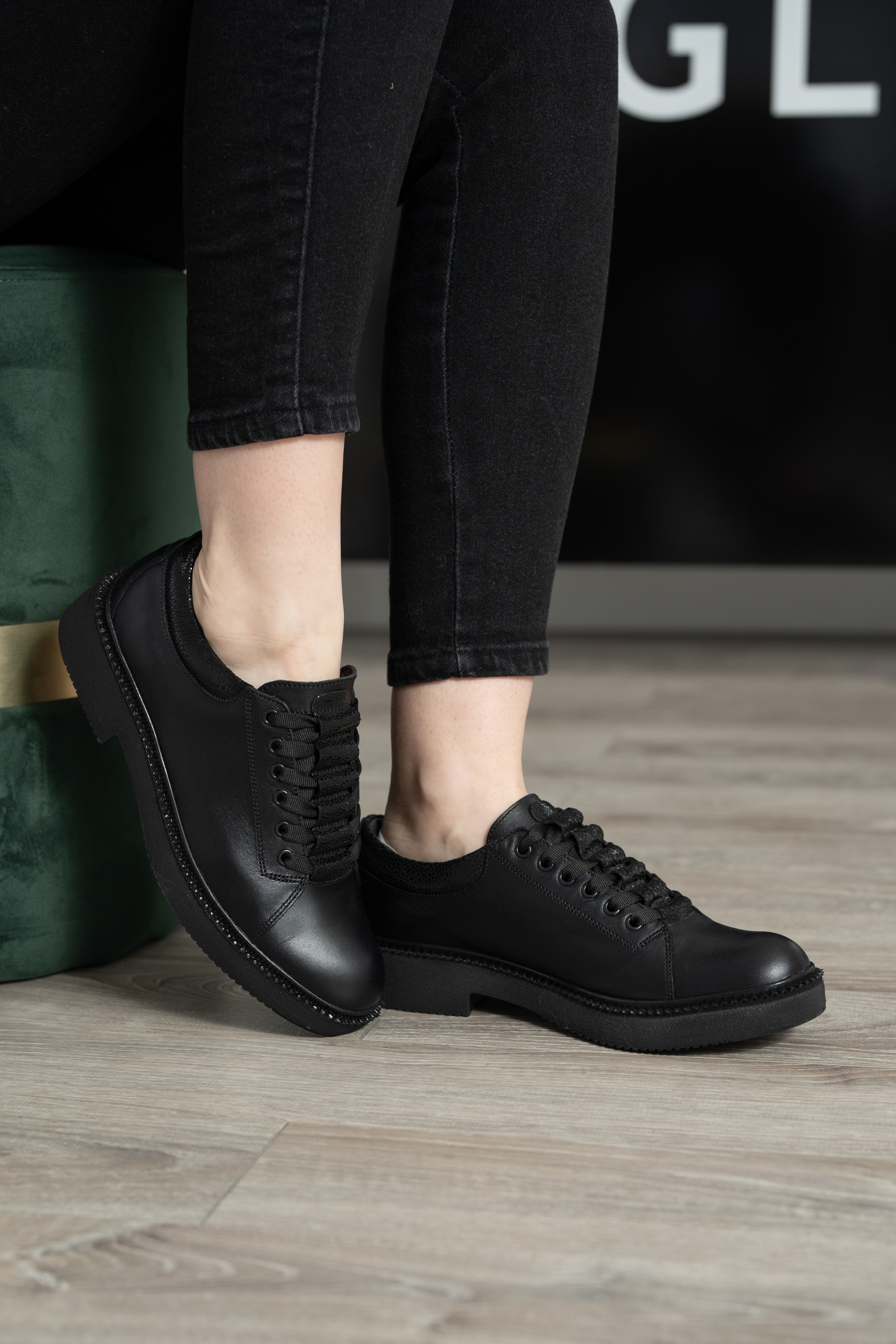 Pantofi casual dama, Glemis, piele naturala - Model: AN-1260-2, Culoare: Negru Sidefat, Marime: 38 (24.9 cm)