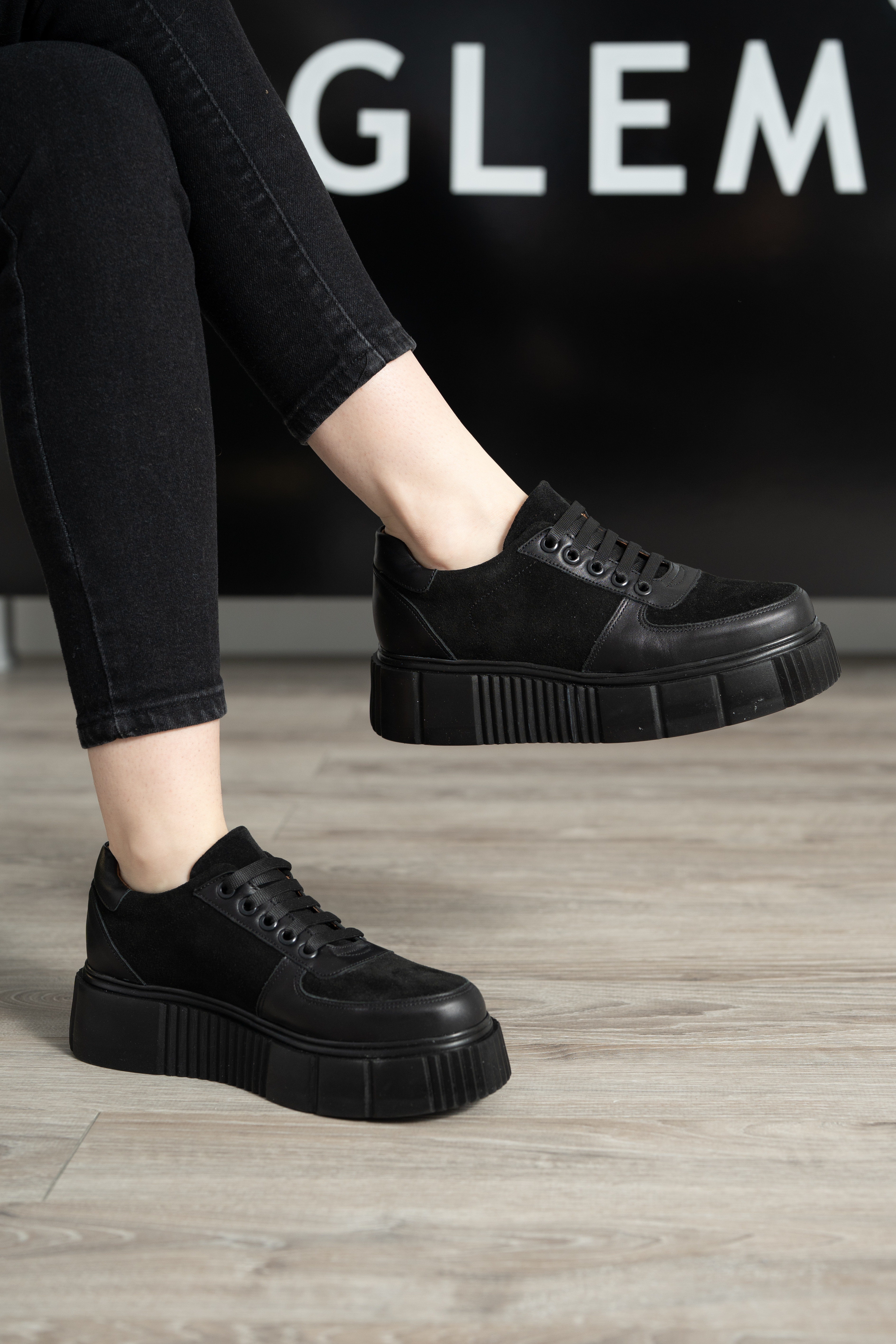 Pantofi casual dama, Glemis, piele naturala - Model: AN-1475, Culoare: Negru Velur, Marime: 40 (26.1 cm)