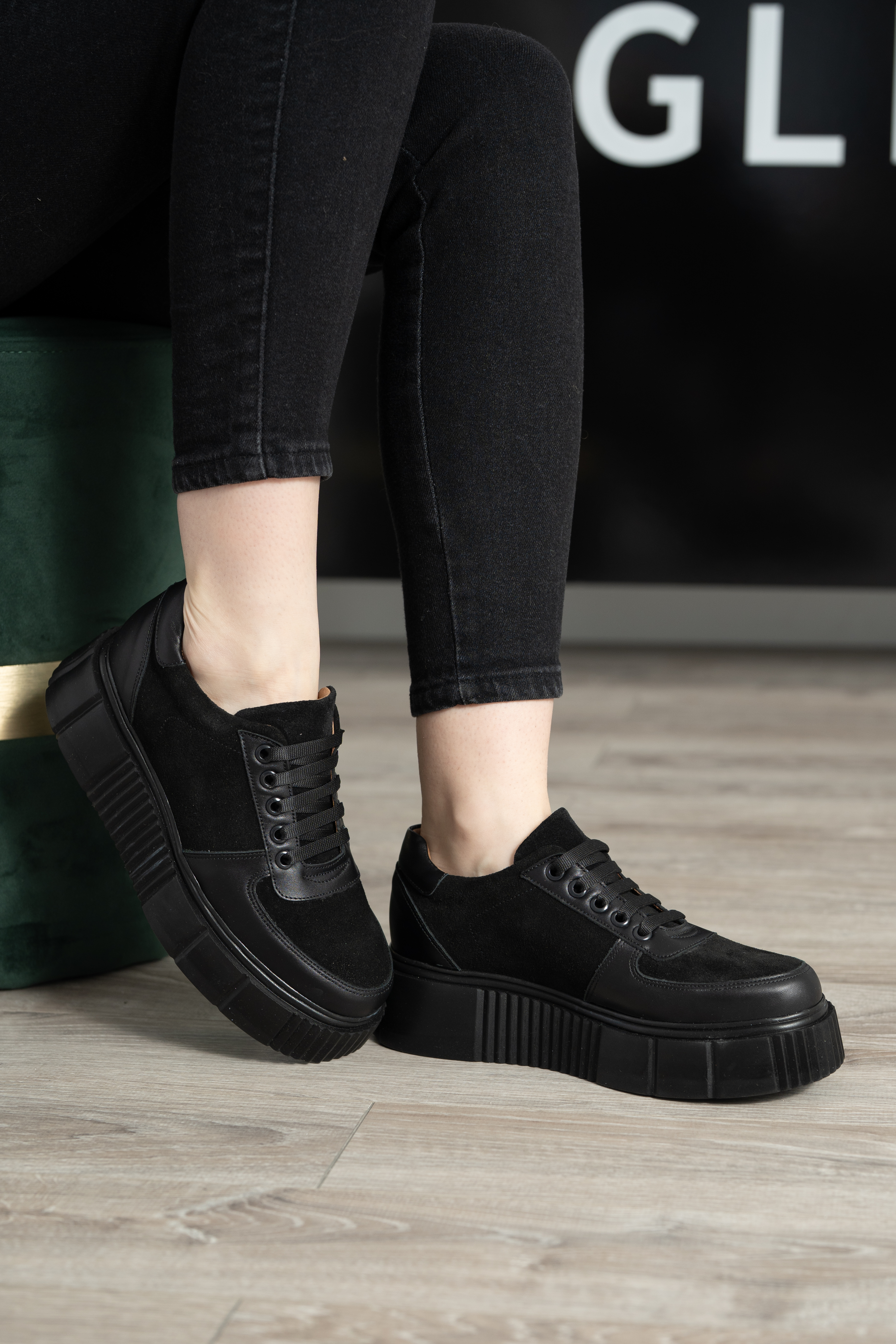 Pantofi casual dama, Glemis, piele naturala - Model: AN-1475, Culoare: Negru Velur, Marime: 40 (26.1 cm)
