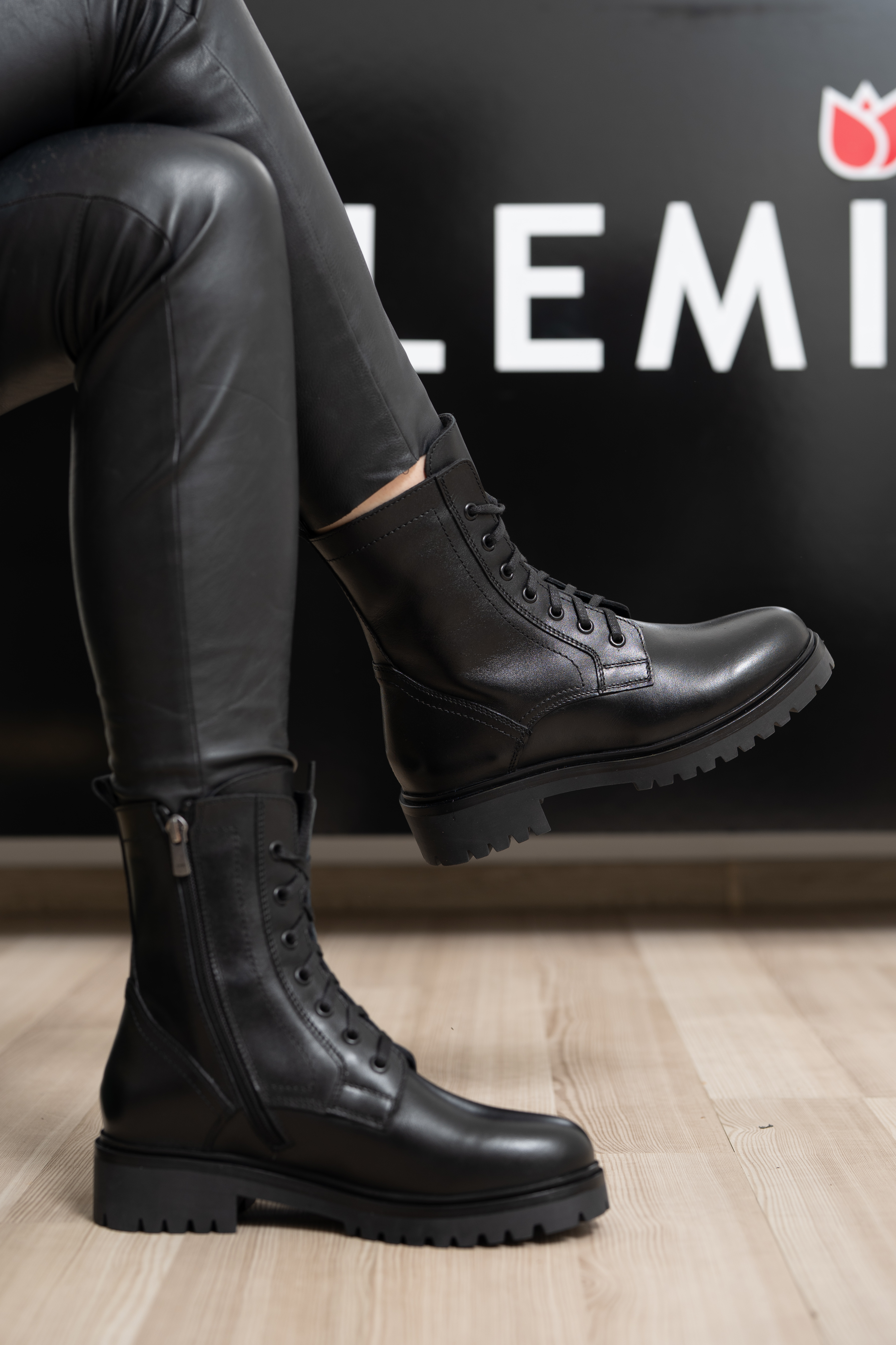 Ghete dama inalte, Glemis, piele naturala - Cod: AS-2415, Culoare: Negru Box, Marime: 37 (24.4 cm)