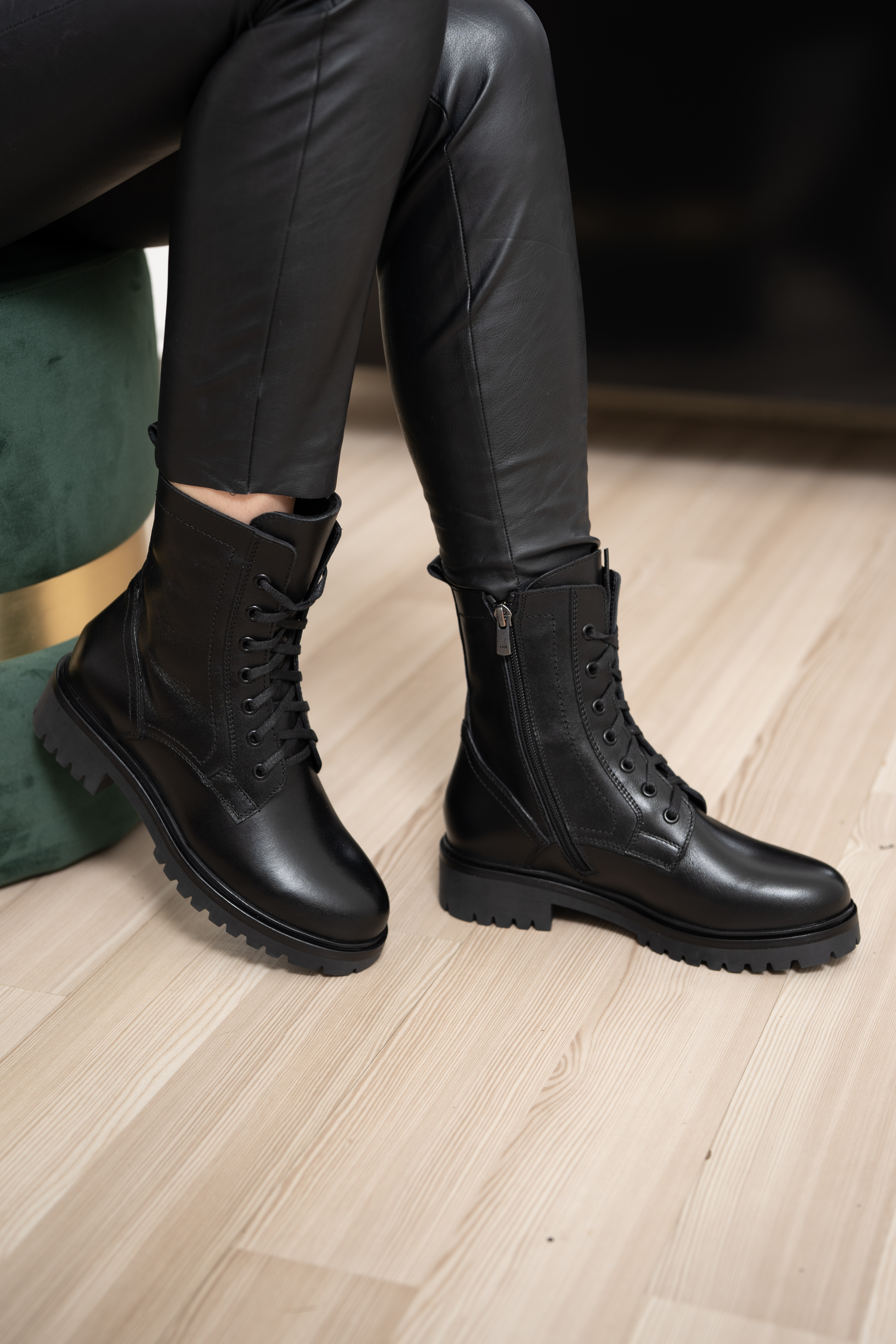 Ghete dama inalte, Glemis, piele naturala - Cod: AS-2415, Culoare: Negru Box, Marime: 37 (24.4 cm)