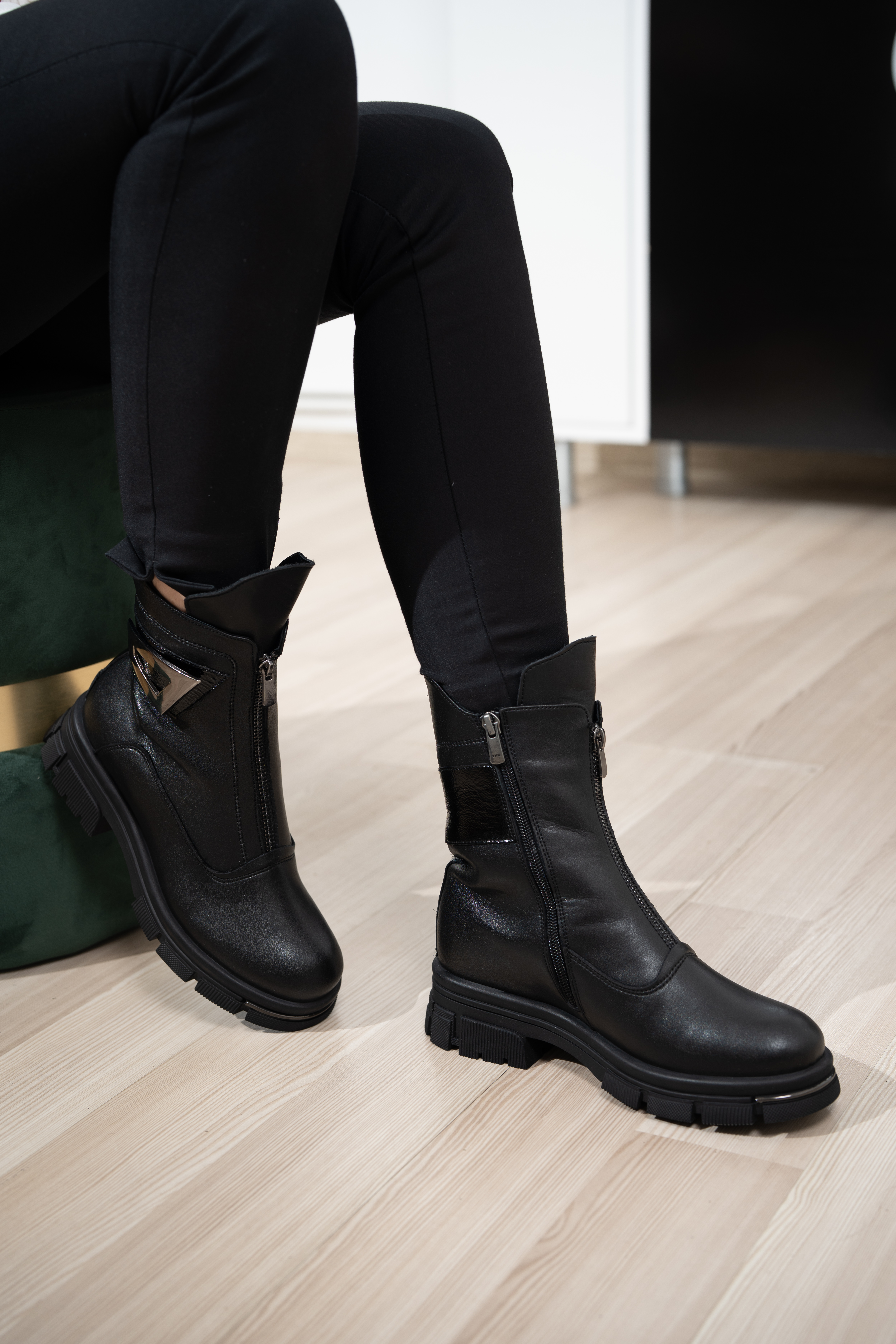 Ghete dama, Glemis, piele naturala - Cod: AS-2417, Culoare: Negru Box, Marime: 38 (24.9 cm)