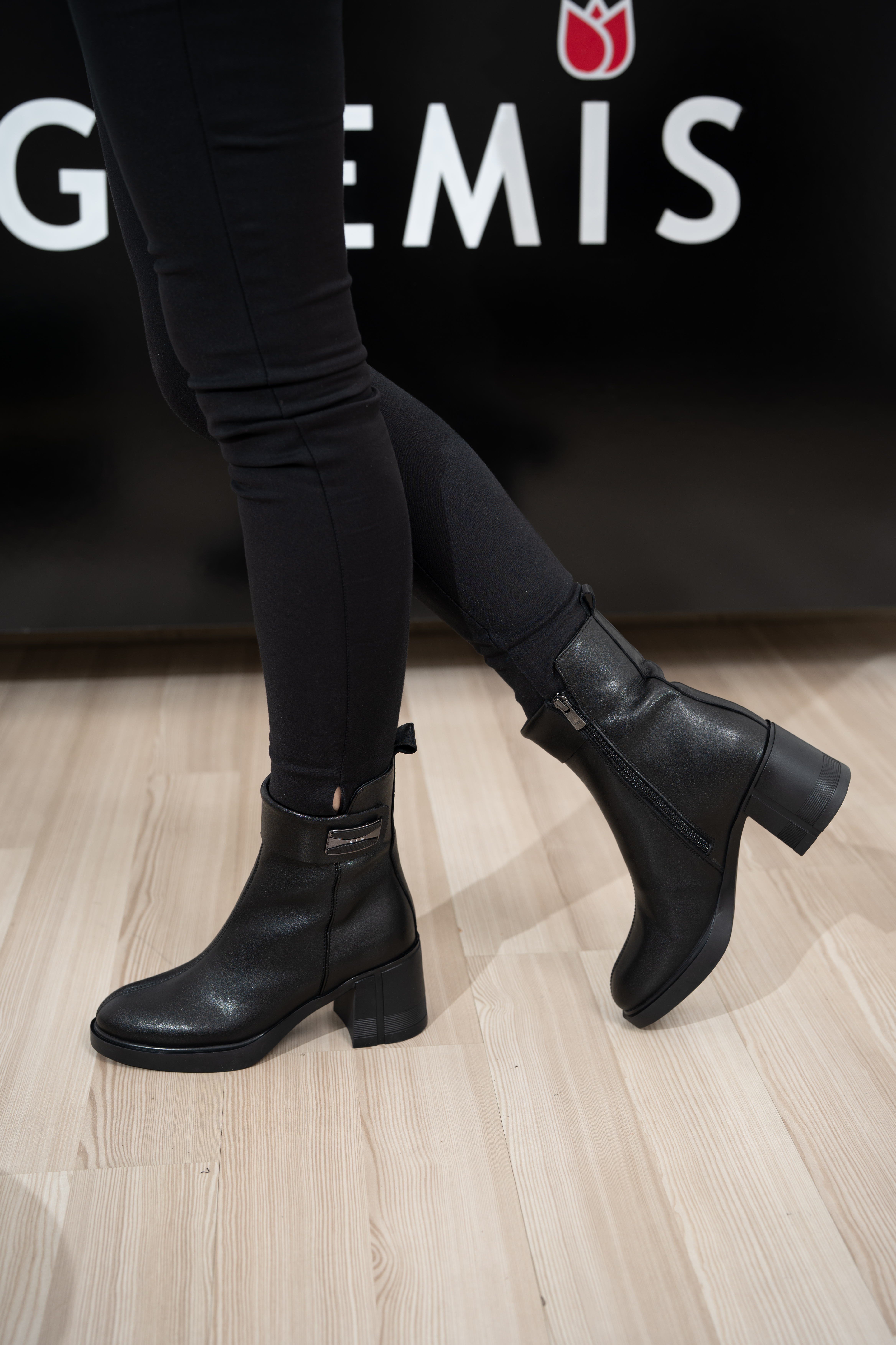 Botine dama, Glemis, piele naturala - Cod: AS-2418, Culoare: Negru Box, Marime: 38 (24.5 cm)