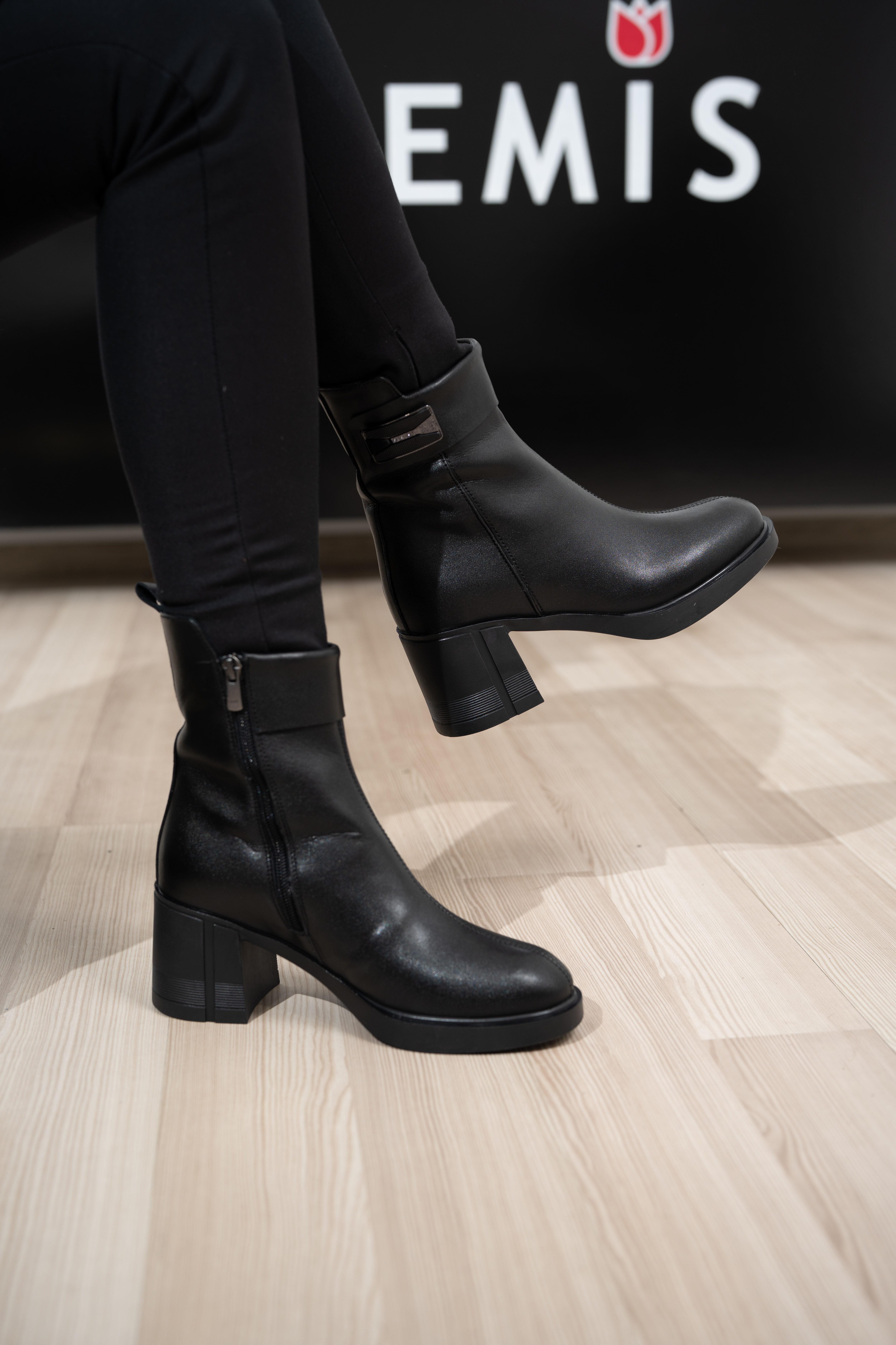 Botine dama, Glemis, piele naturala - Cod: AS-2418, Culoare: Negru Box, Marime: 38 (24.5 cm)