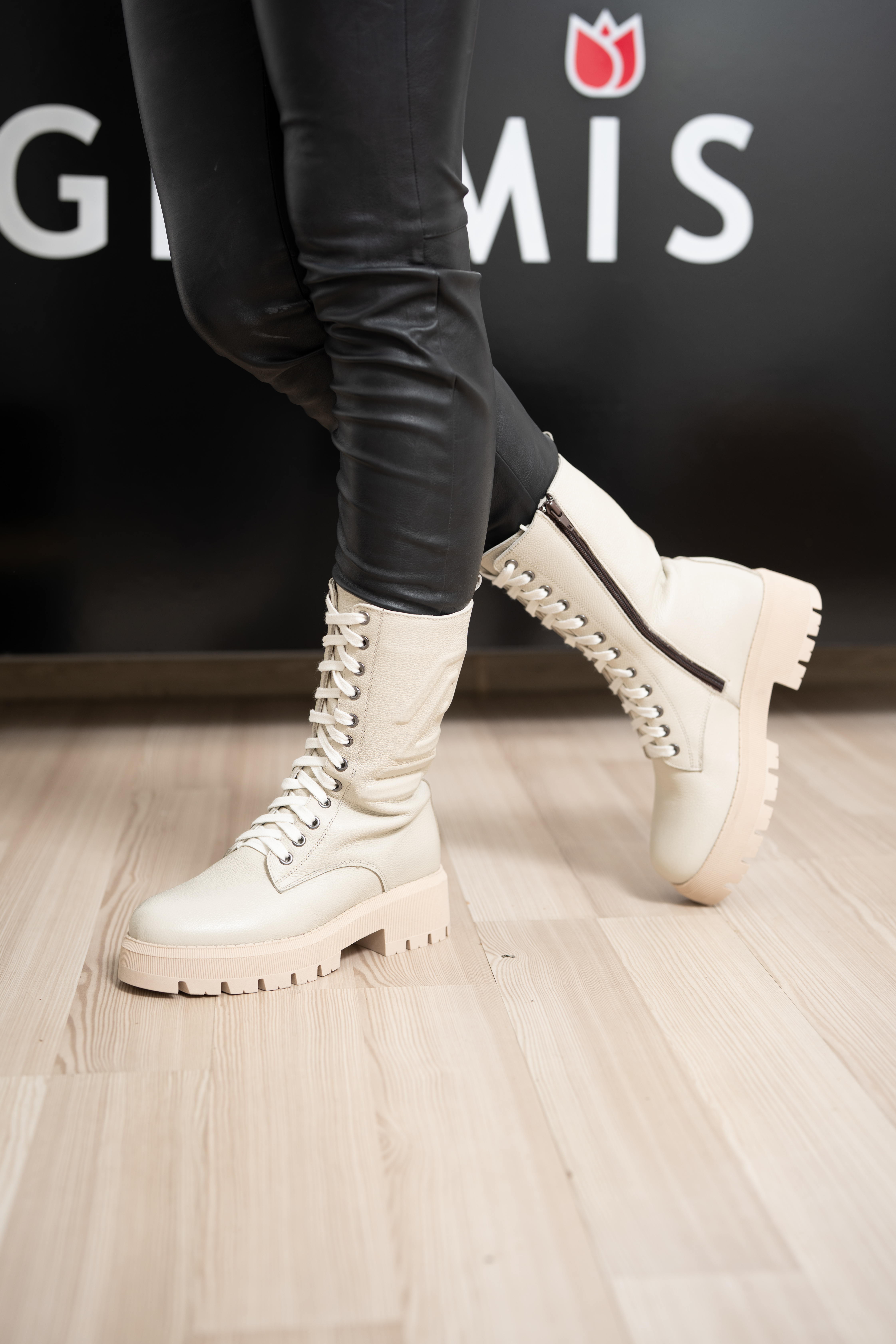 Ghete dama inalte, Glemis, piele naturala - Model: AS-florida-2425, Culoare: Bej Bizon, Marime: 38 (25.1 cm)