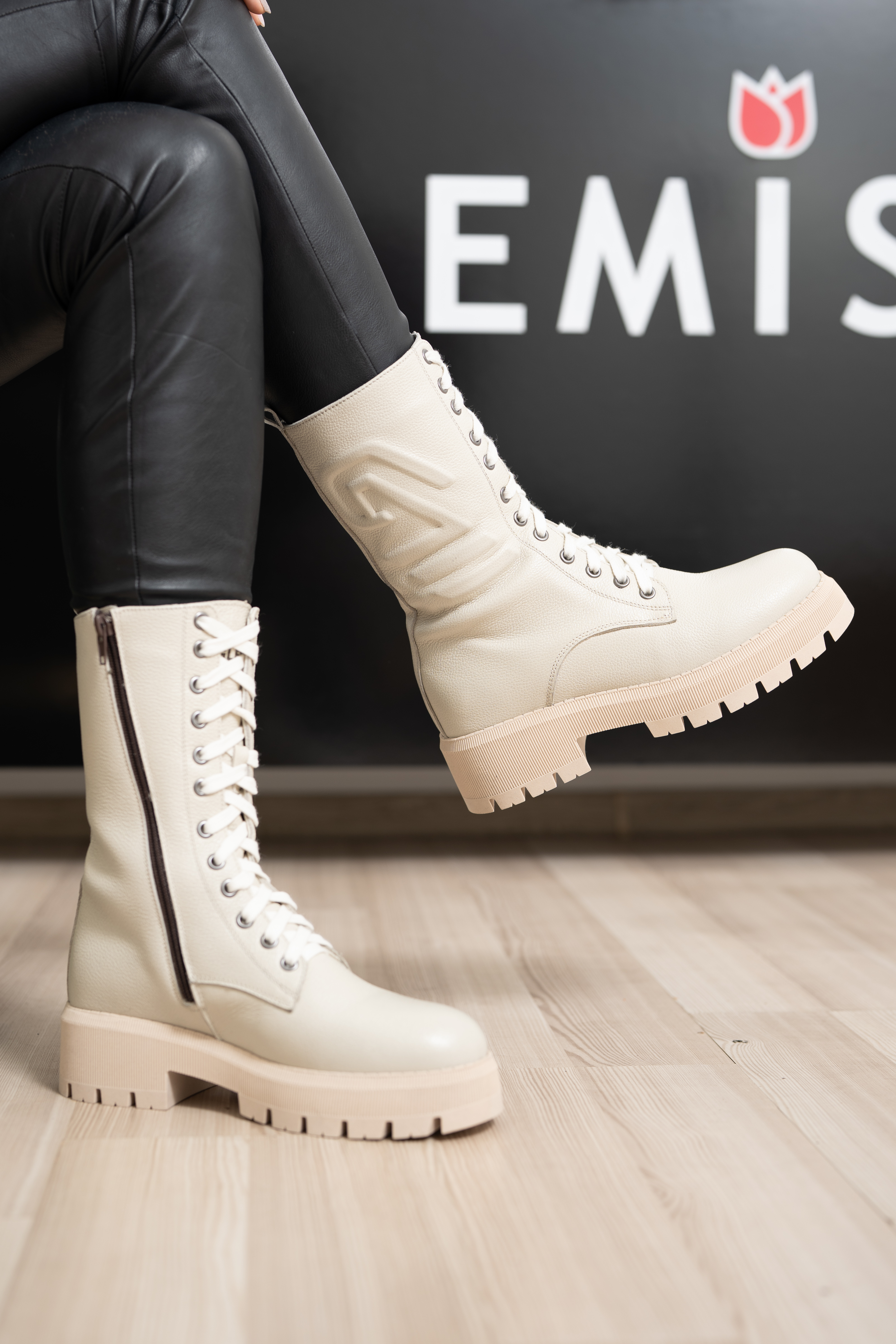 Ghete dama inalte, Glemis, piele naturala - Model: AS-florida-2425, Culoare: Bej Bizon, Marime: 38 (25.1 cm)