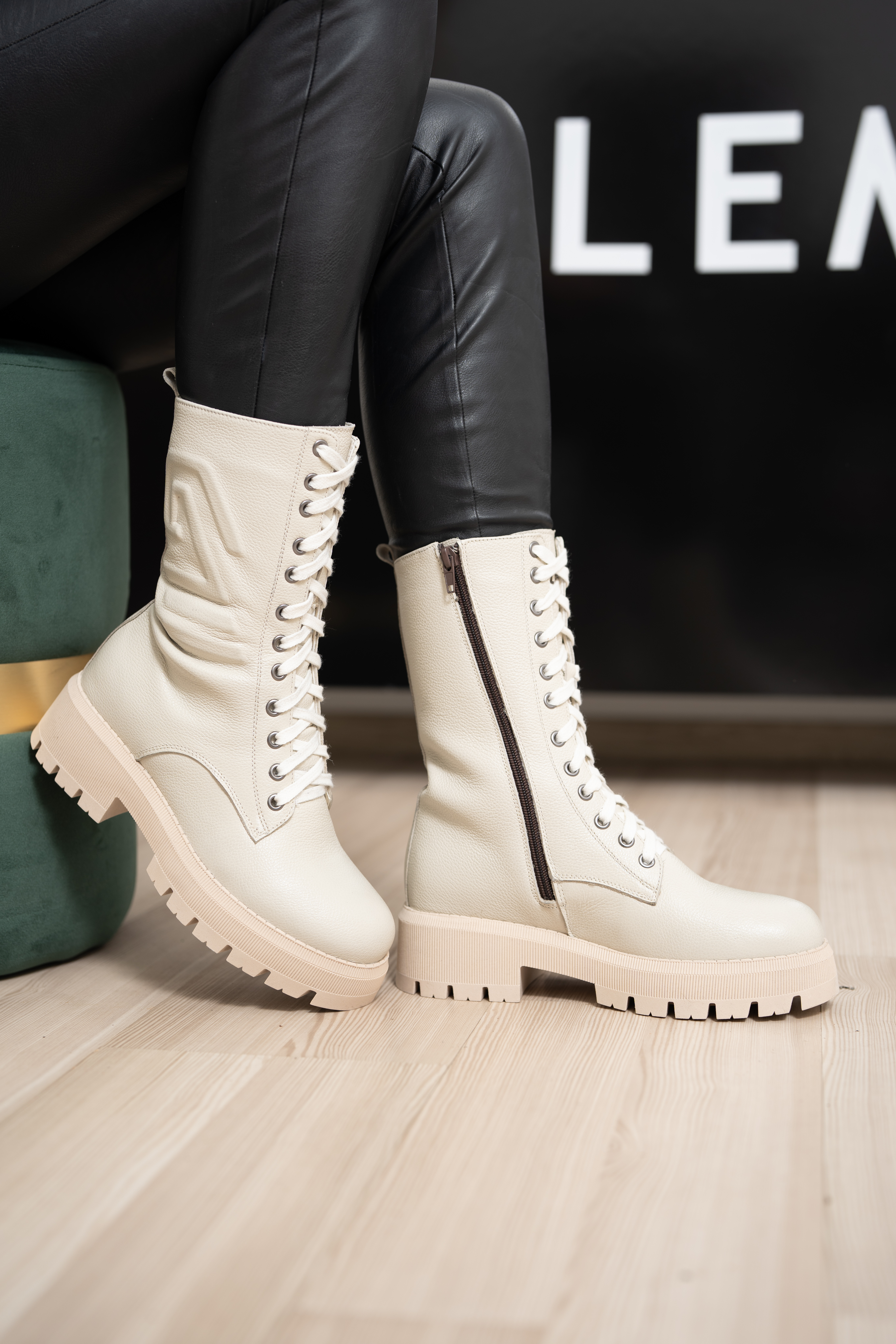 Ghete dama inalte, Glemis, piele naturala - Model: AS-florida-2425, Culoare: Bej Bizon, Marime: 38 (25.1 cm)