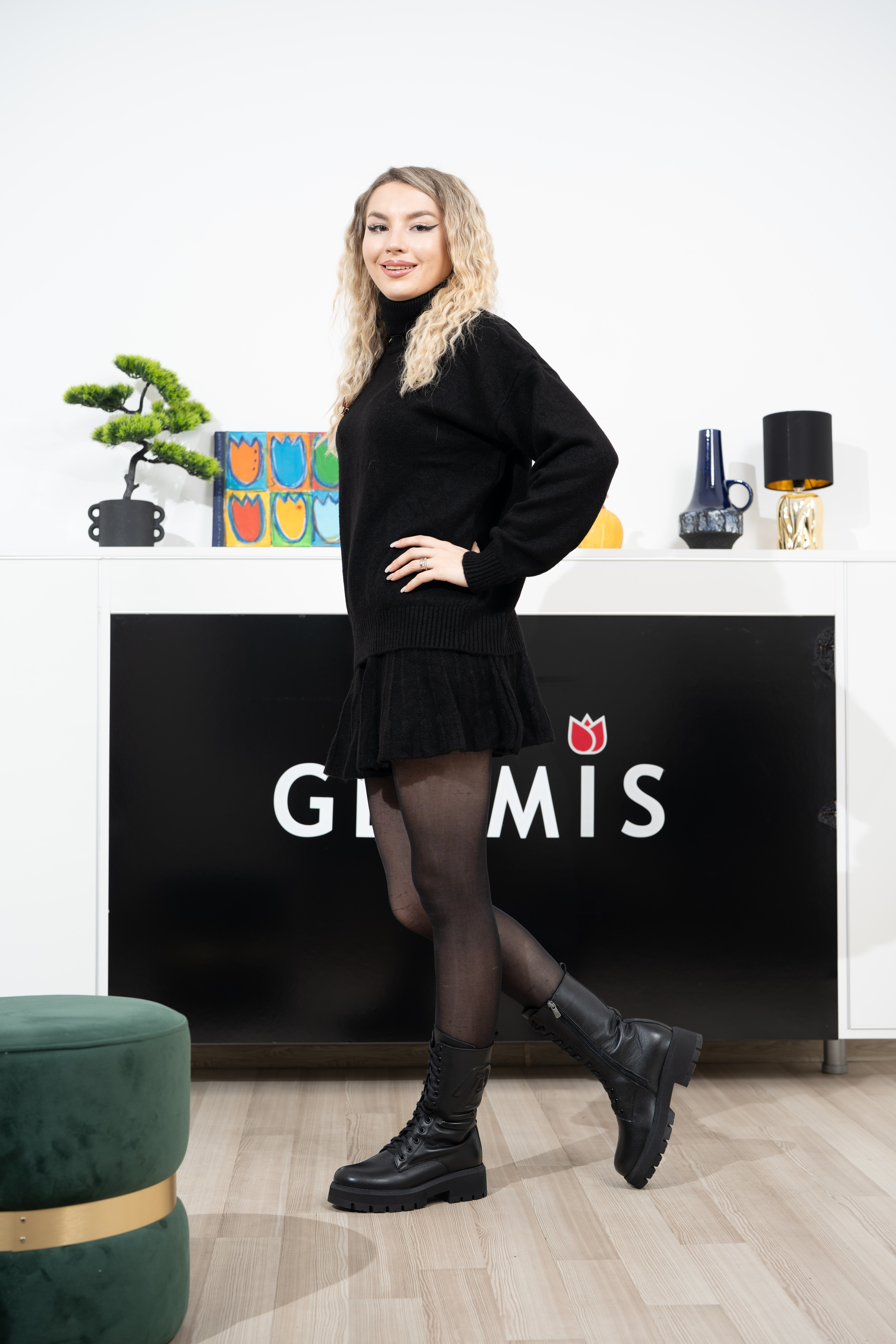 Ghete dama inalte, Glemis, piele naturala - Model: AS-florida-2425, Culoare: Negru Box, Marime: 38 (25.1 cm)