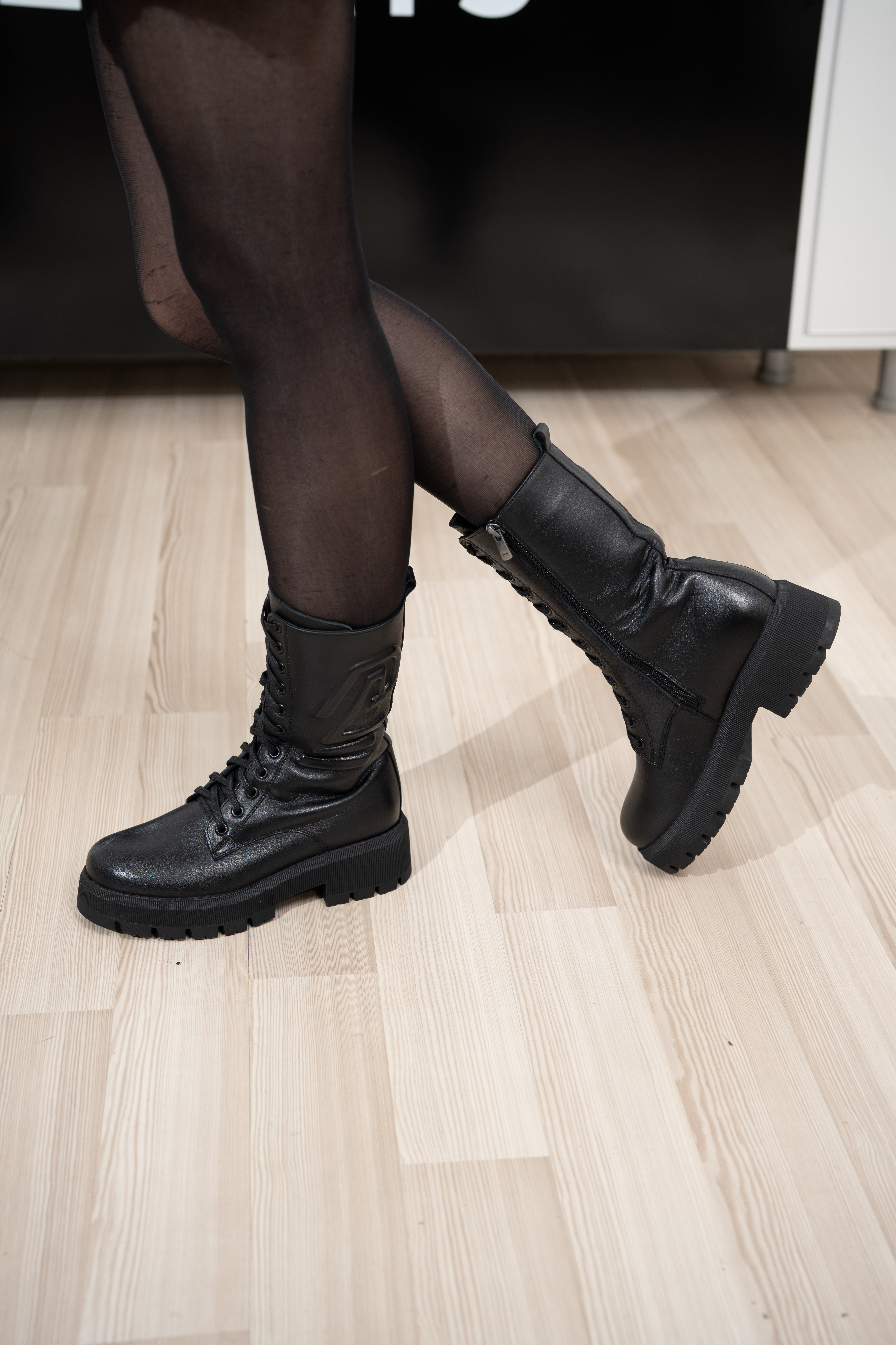 Ghete dama inalte, Glemis, piele naturala - Model: AS-florida-2425, Culoare: Negru Box, Marime: 38 (25.1 cm)