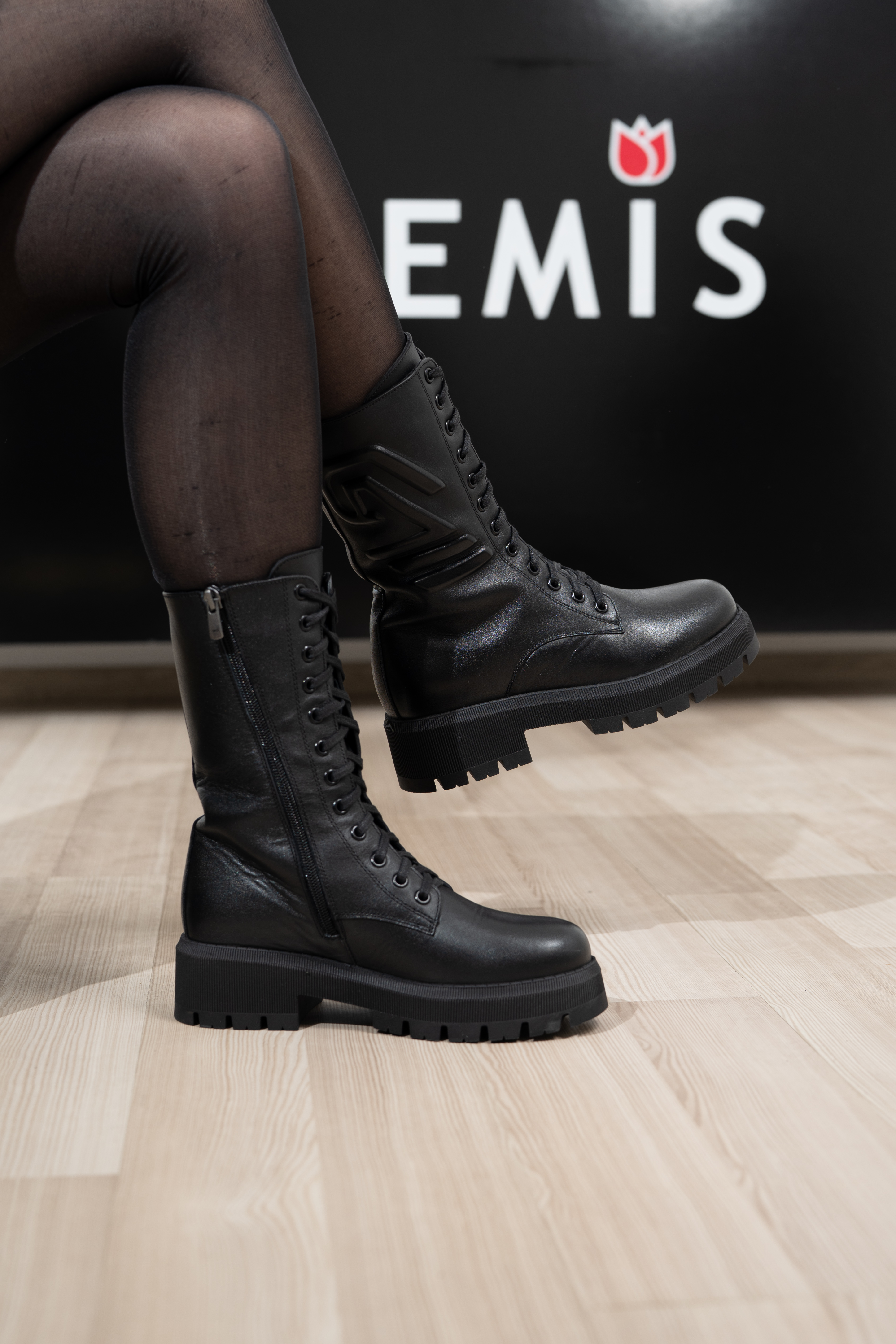 Ghete dama inalte, Glemis, piele naturala - Model: AS-florida-2425, Culoare: Negru Box, Marime: 38 (25.1 cm)