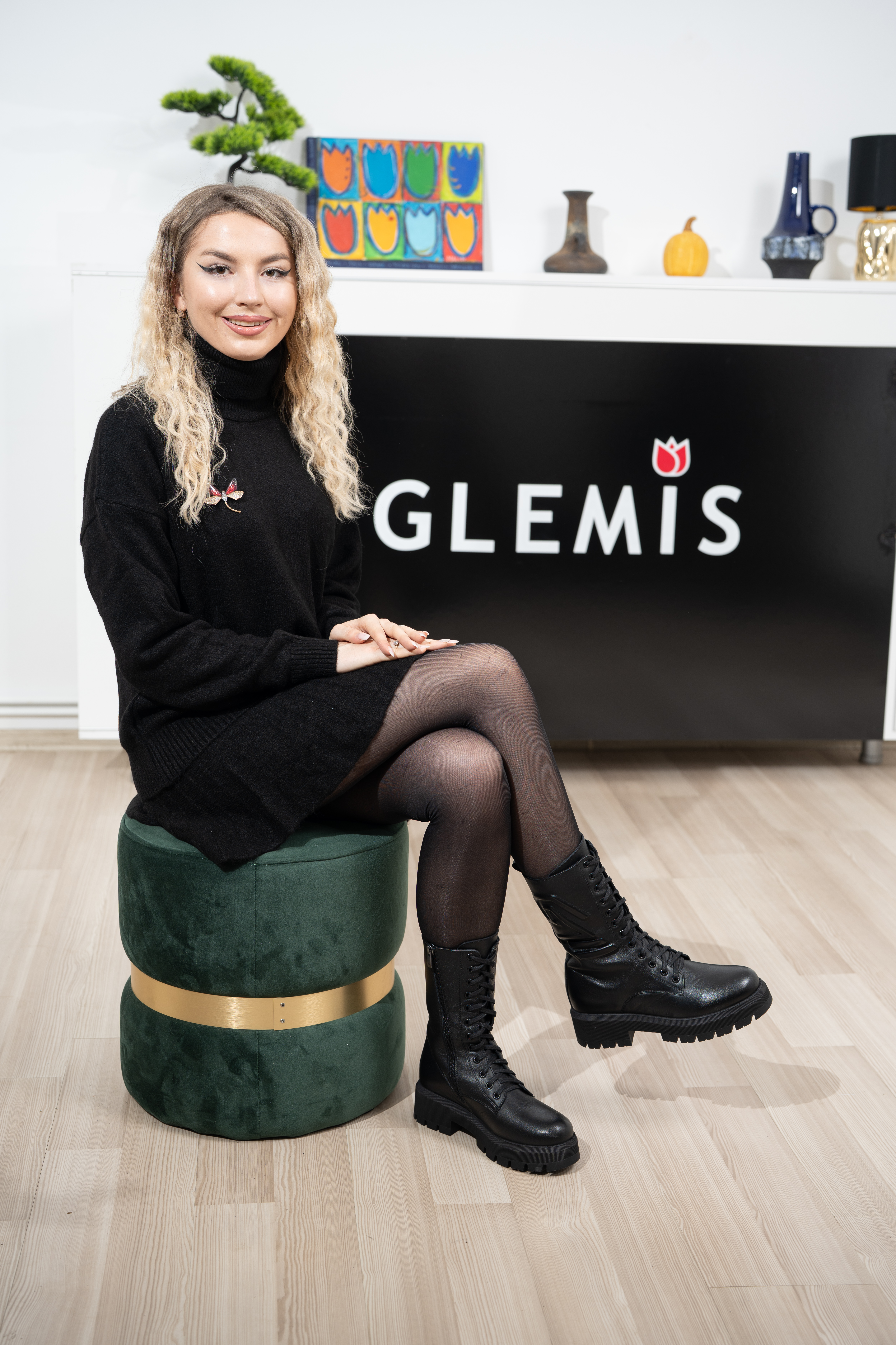 Ghete dama inalte, Glemis, piele naturala - Model: AS-florida-2425, Culoare: Negru Box, Marime: 38 (25.1 cm)