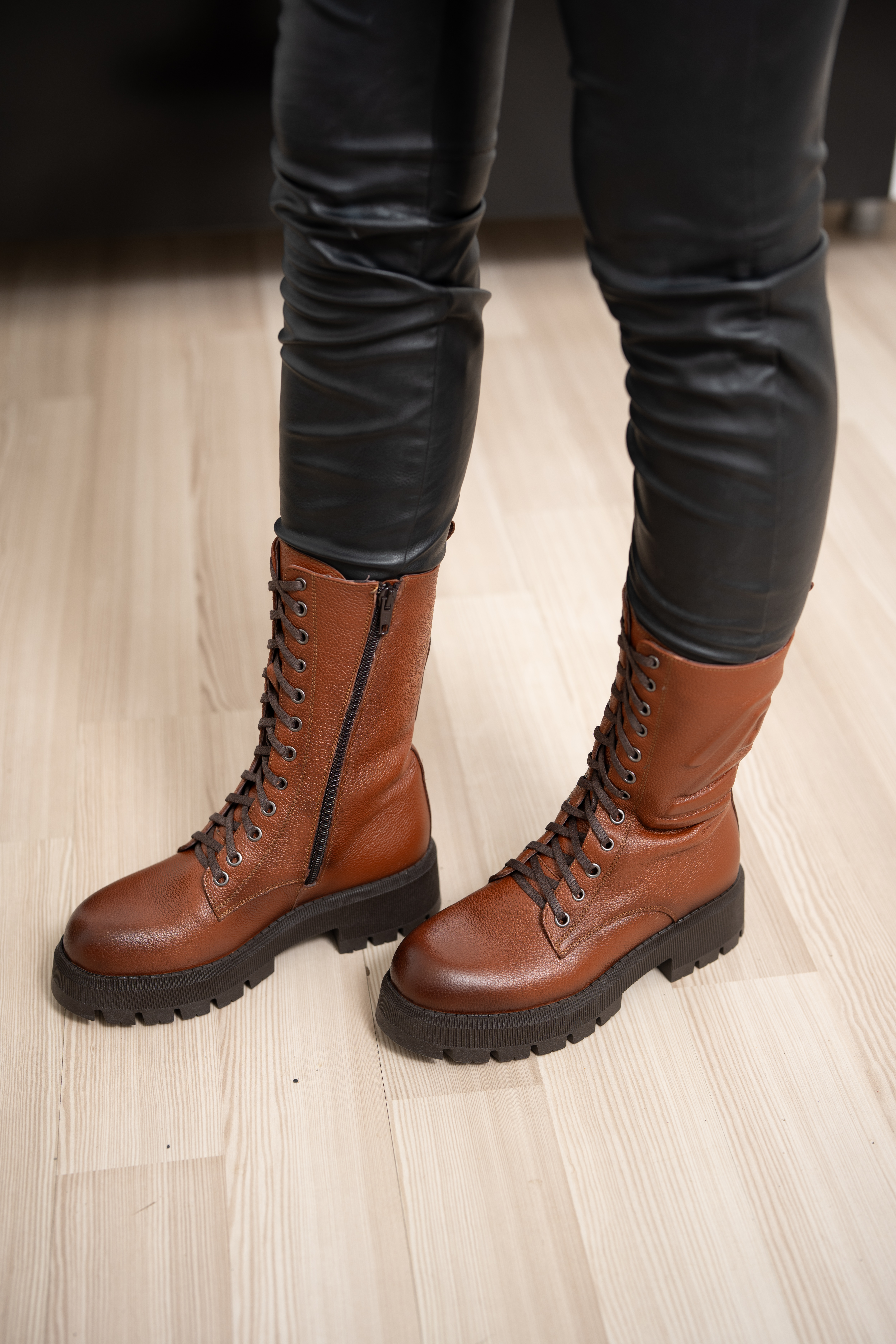 Ghete dama inalte, Glemis, piele naturala - Model: AS-florida-2425, Culoare: Maro Bizon, Marime: 35 (23 cm)