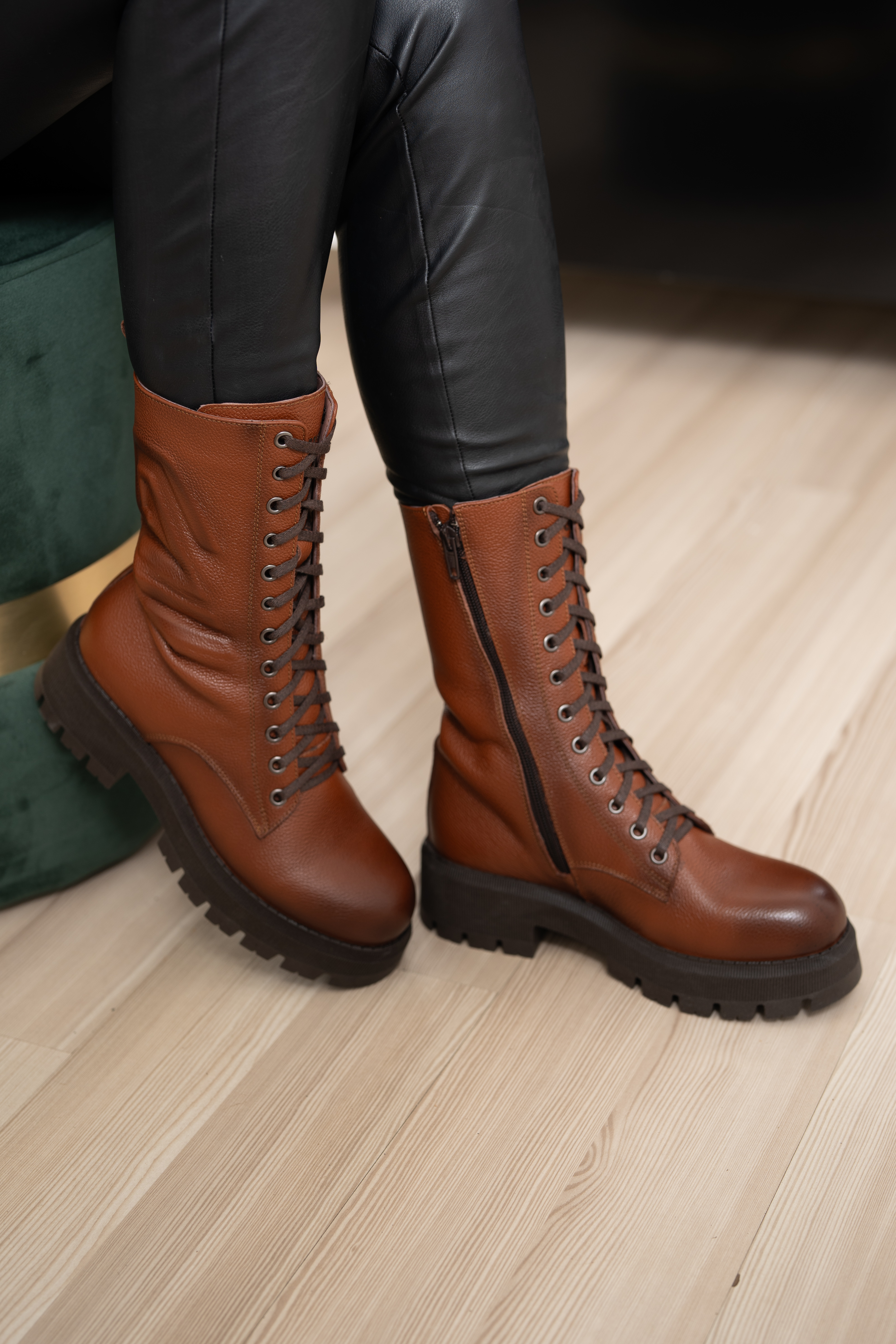 Ghete dama inalte, Glemis, piele naturala - Model: AS-florida-2425, Culoare: Maro Bizon, Marime: 35 (23 cm)